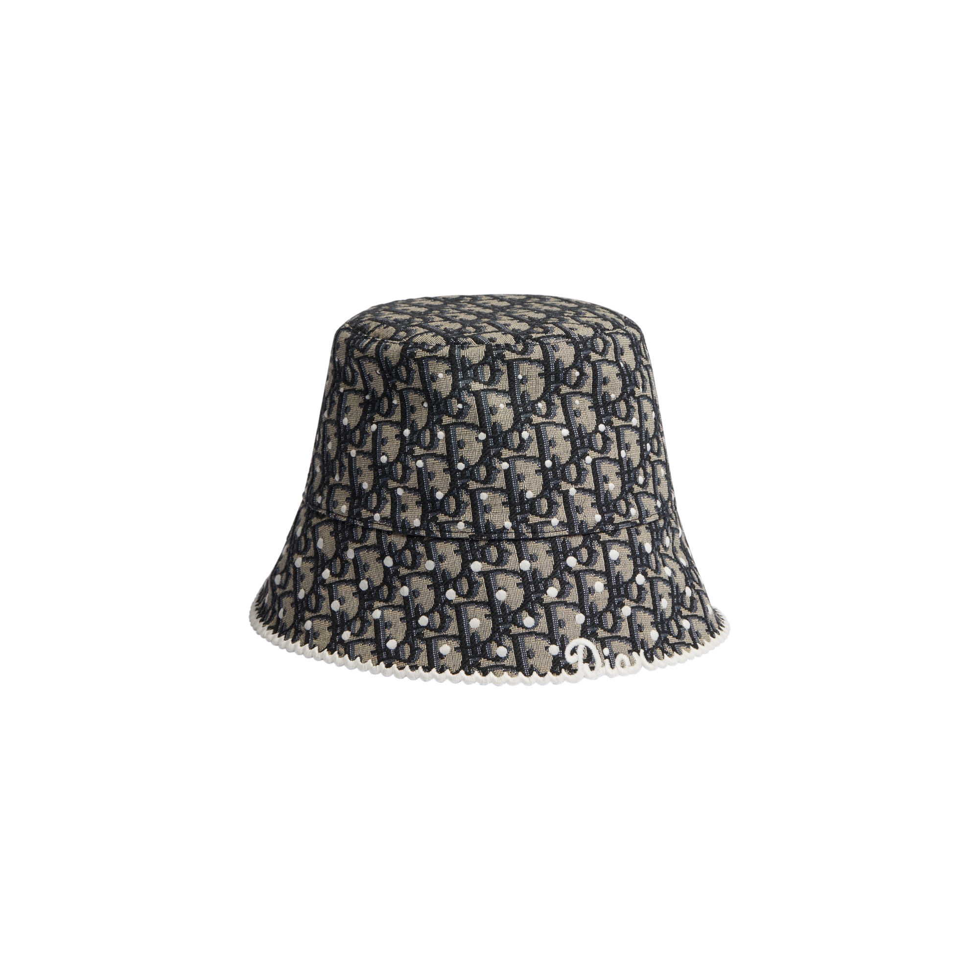 PolkaDior Oblique Teddy-D Small Brim Bucket Hat Navy Blue Cotton