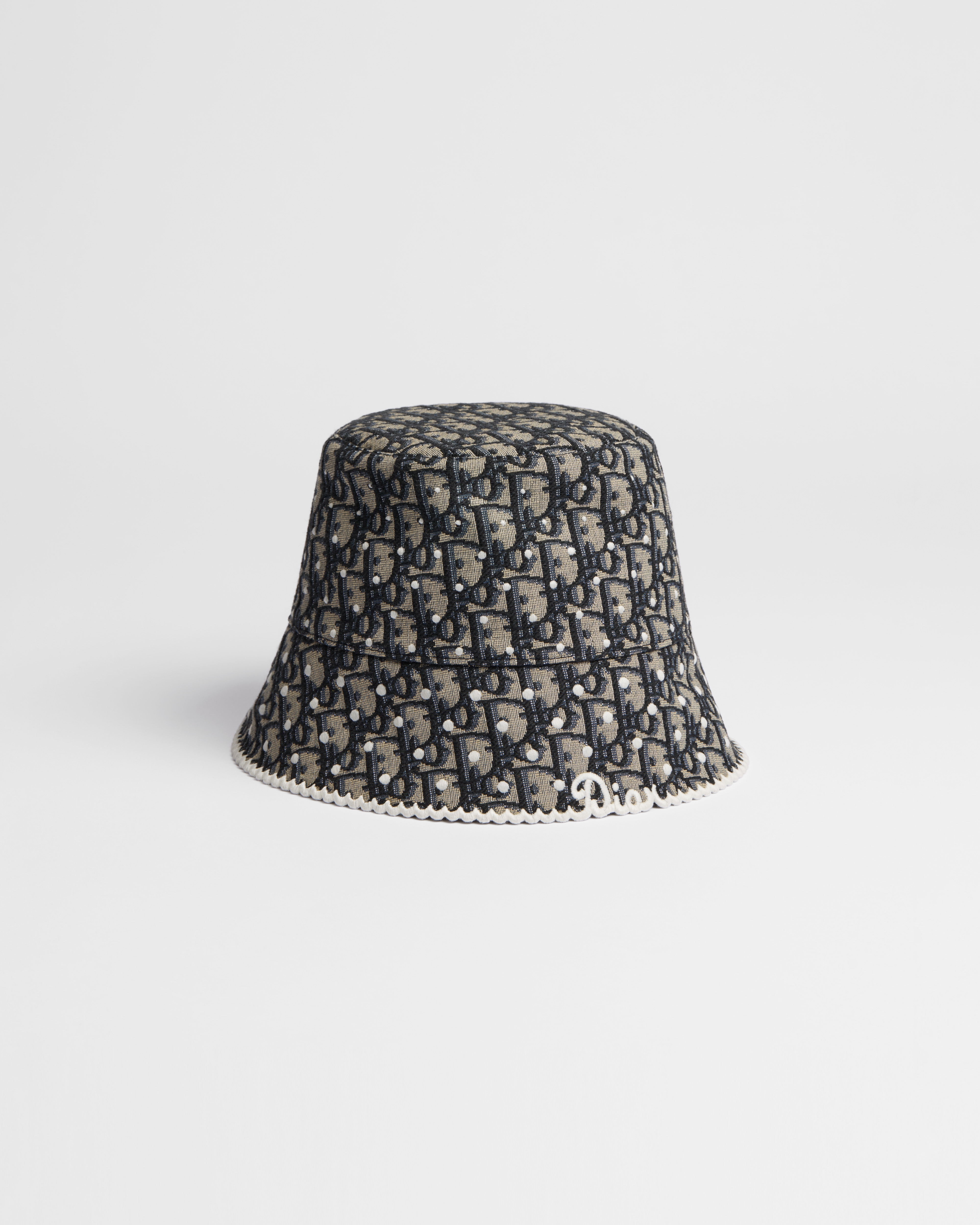 PolkaDior Oblique Teddy-D Small Brim Bucket Hat Navy Blue Cotton-Blend Jacquard E03