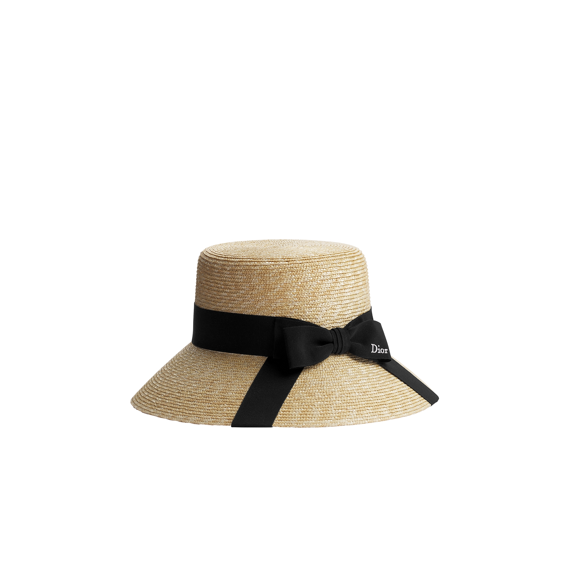 Teddy-D Large Brim Bucket Hat Straw and Black Grosgrain E03