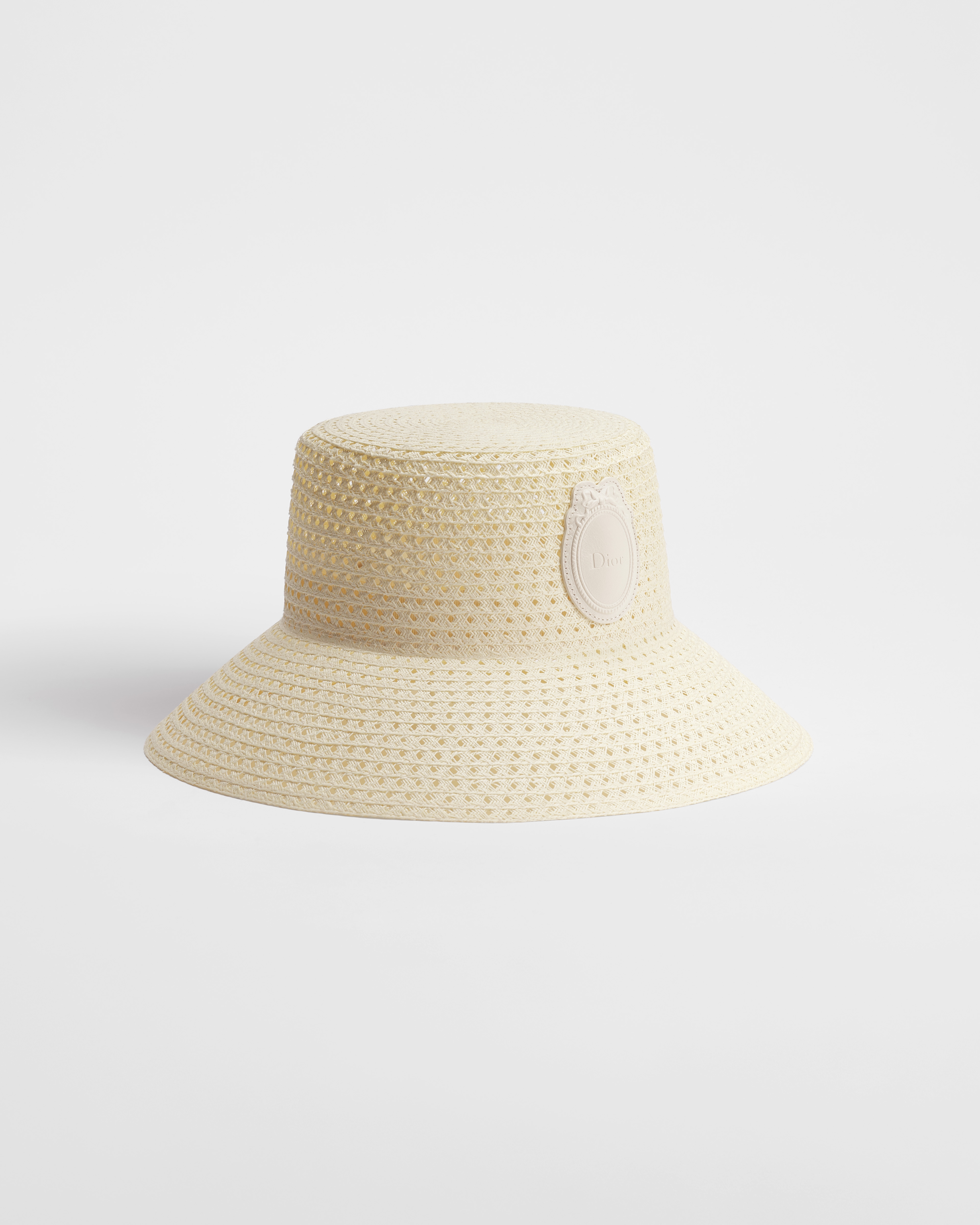 Sombrero Dioriviera Dior Médaillon Teddy-D de ala ancha Paja y piel de cordero marfil E03