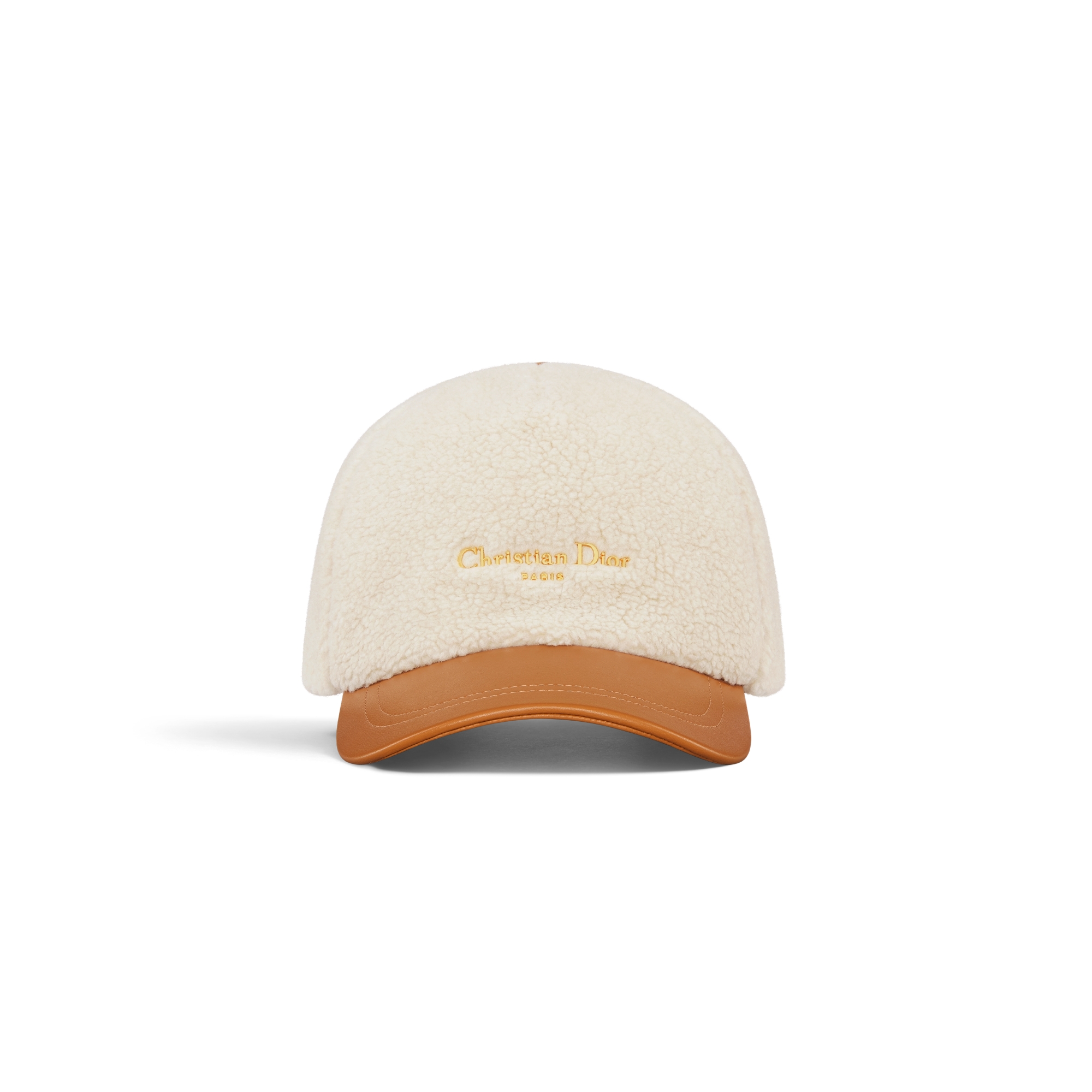 Casquette D-Player DiorAlps Cuir d'agneau camel et effet shearling écru E01