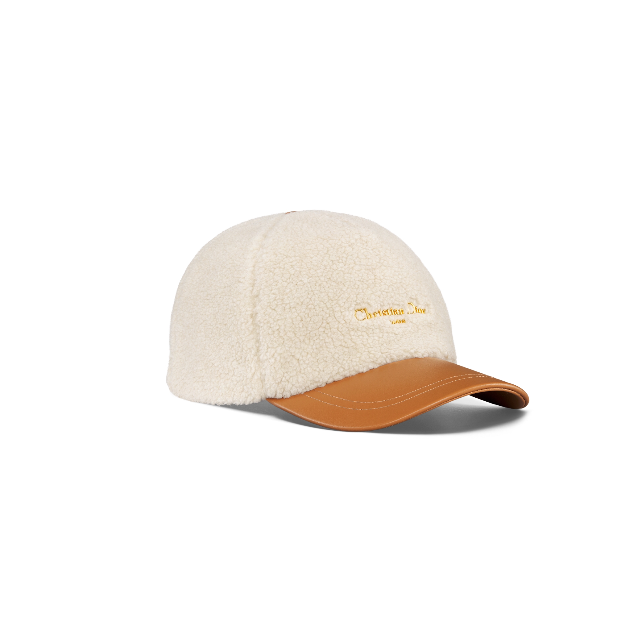 Casquette D-Player DiorAlps Cuir d'agneau camel et effet shearling écru E03