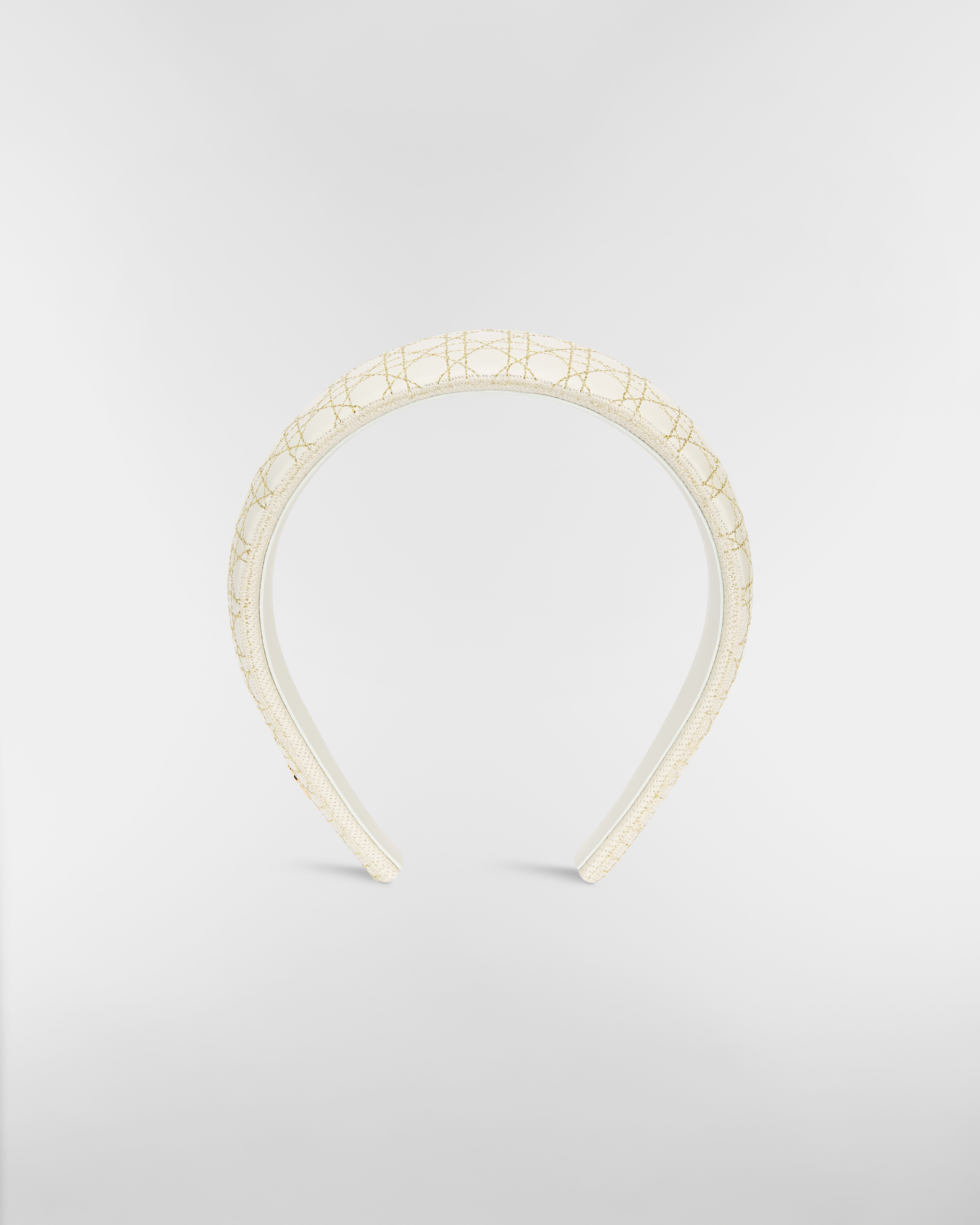 Breiter Cannage Dior Band Haarreif Lammleder in Latte und Goldfarbe E01