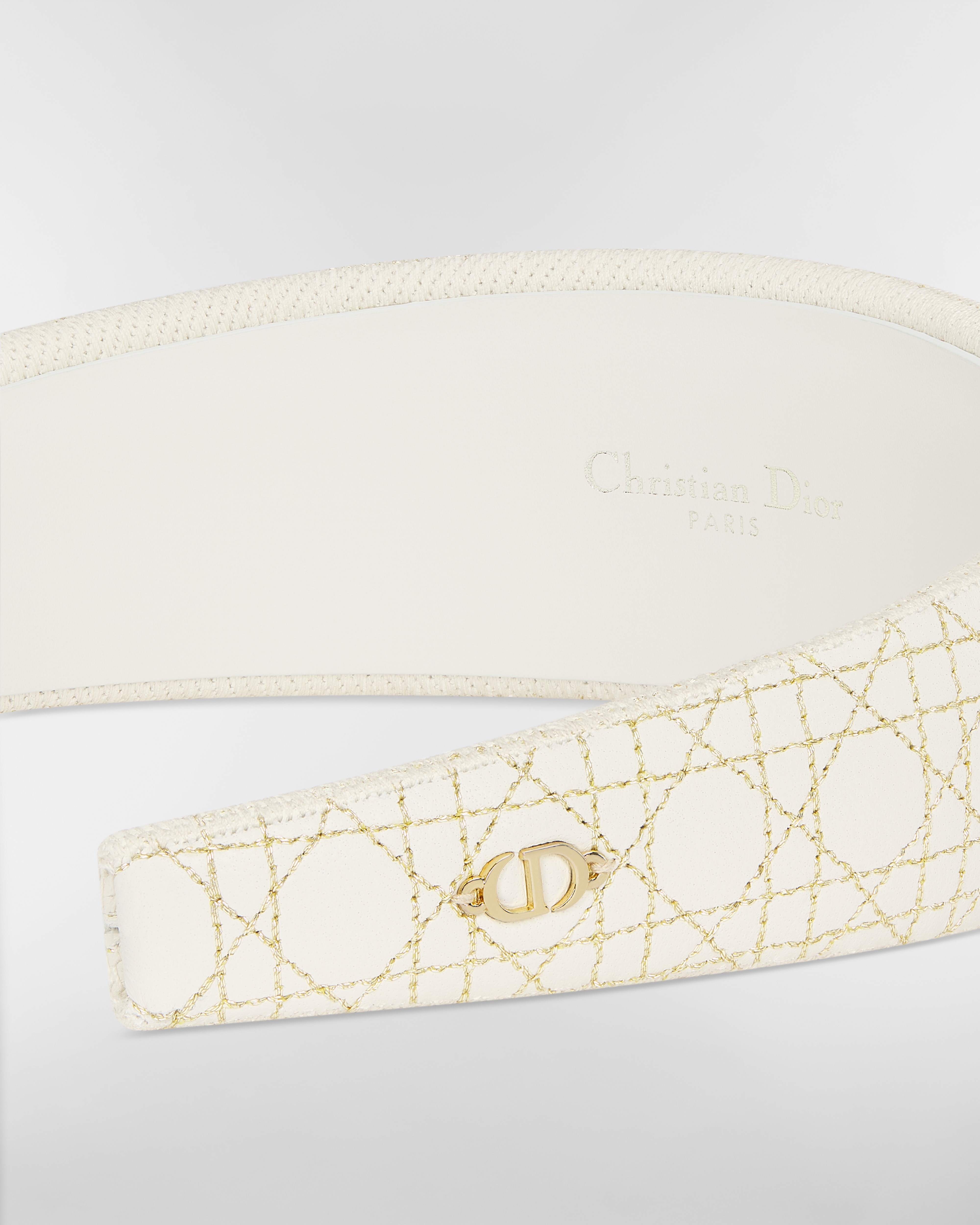 Breiter Cannage Dior Band Haarreif Lammleder in Latte und Goldfarbe E09