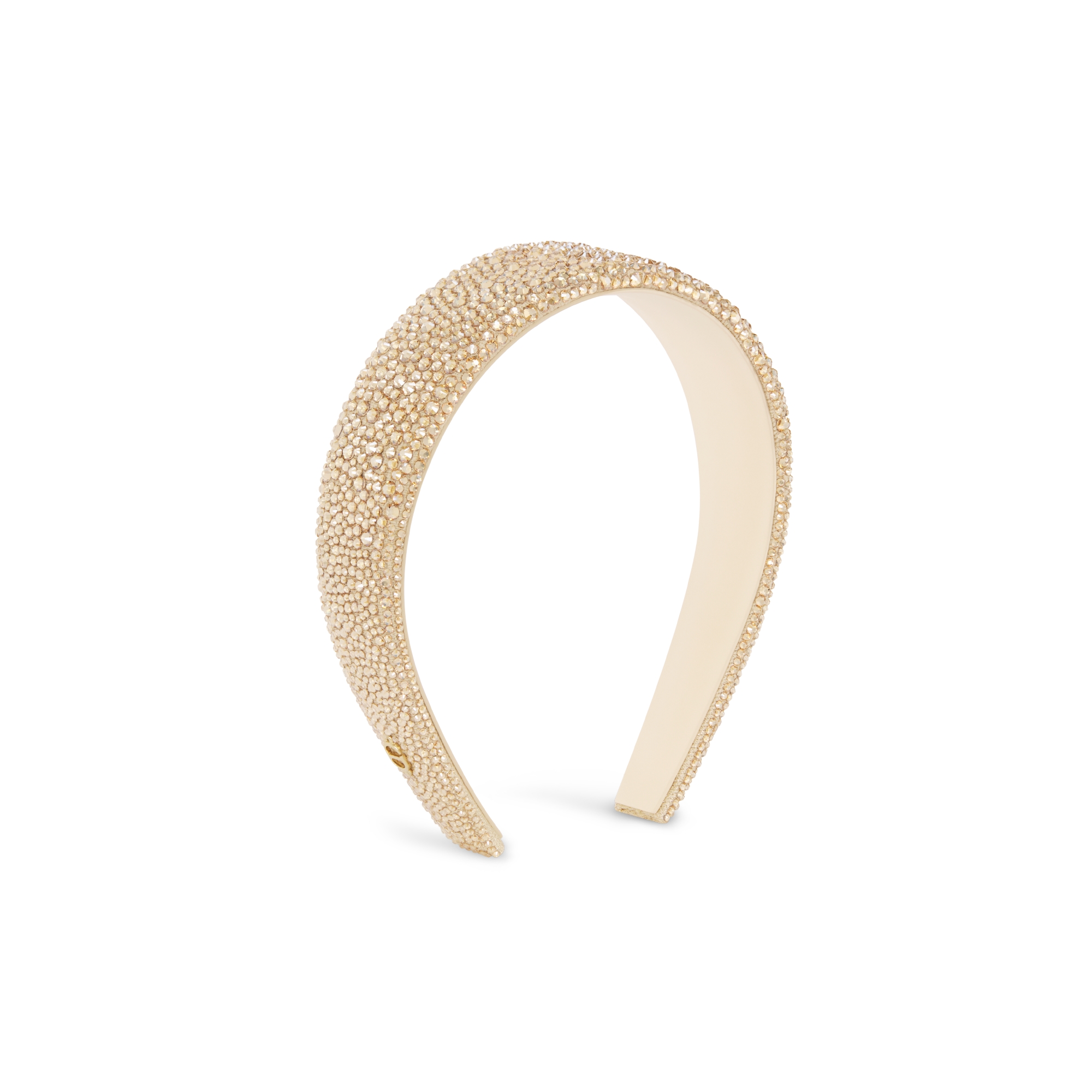 Wide Dior Band Headband Gold-Tone Cotton Blend and Strass E03