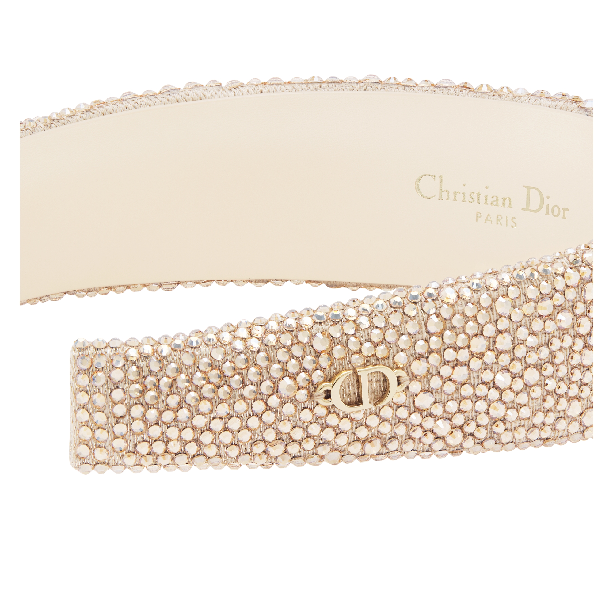 Wide Dior Band Headband Gold-Tone Cotton Blend and Strass E09