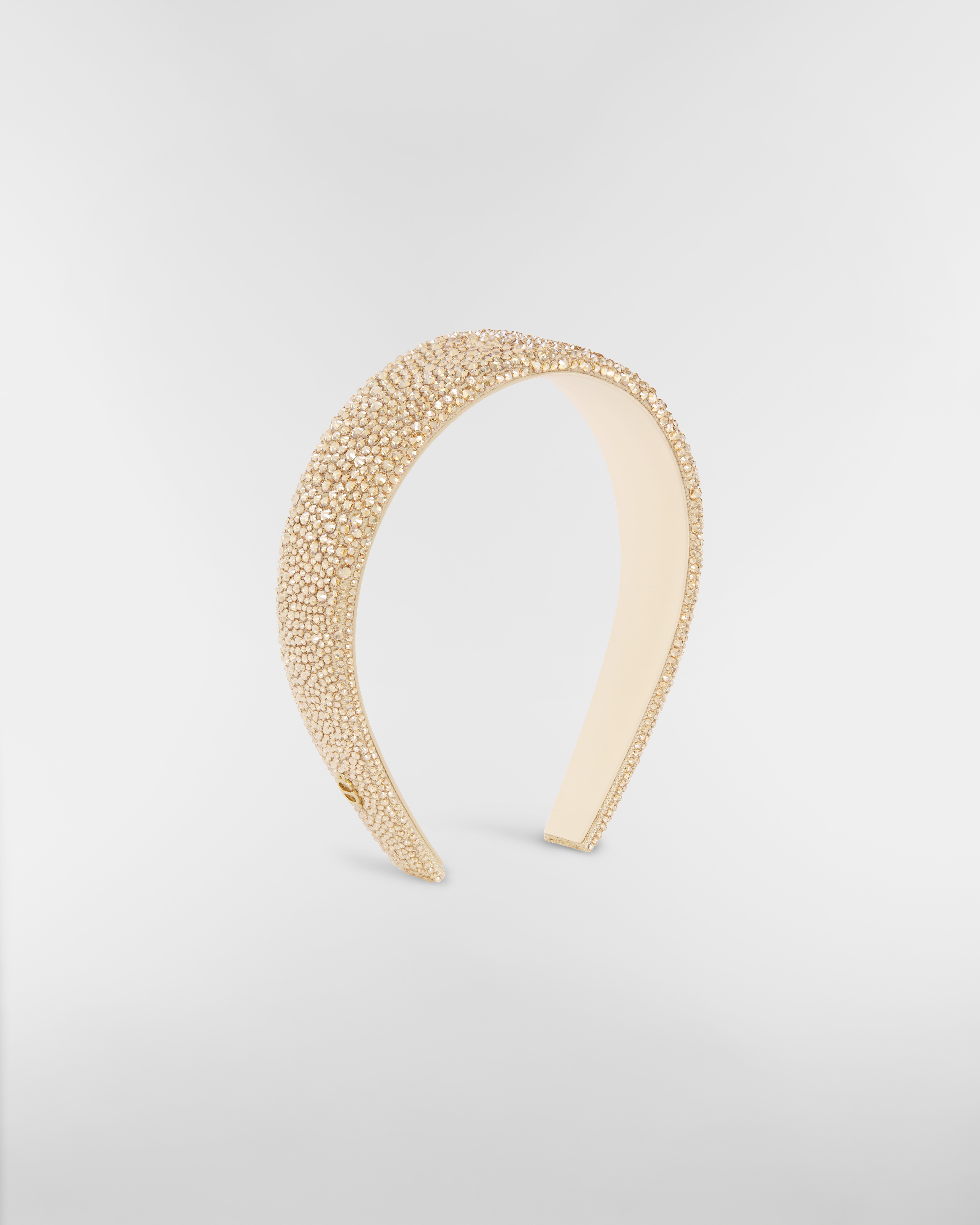 Wide Dior Band Headband Gold-Tone Cotton Blend and Strass E03