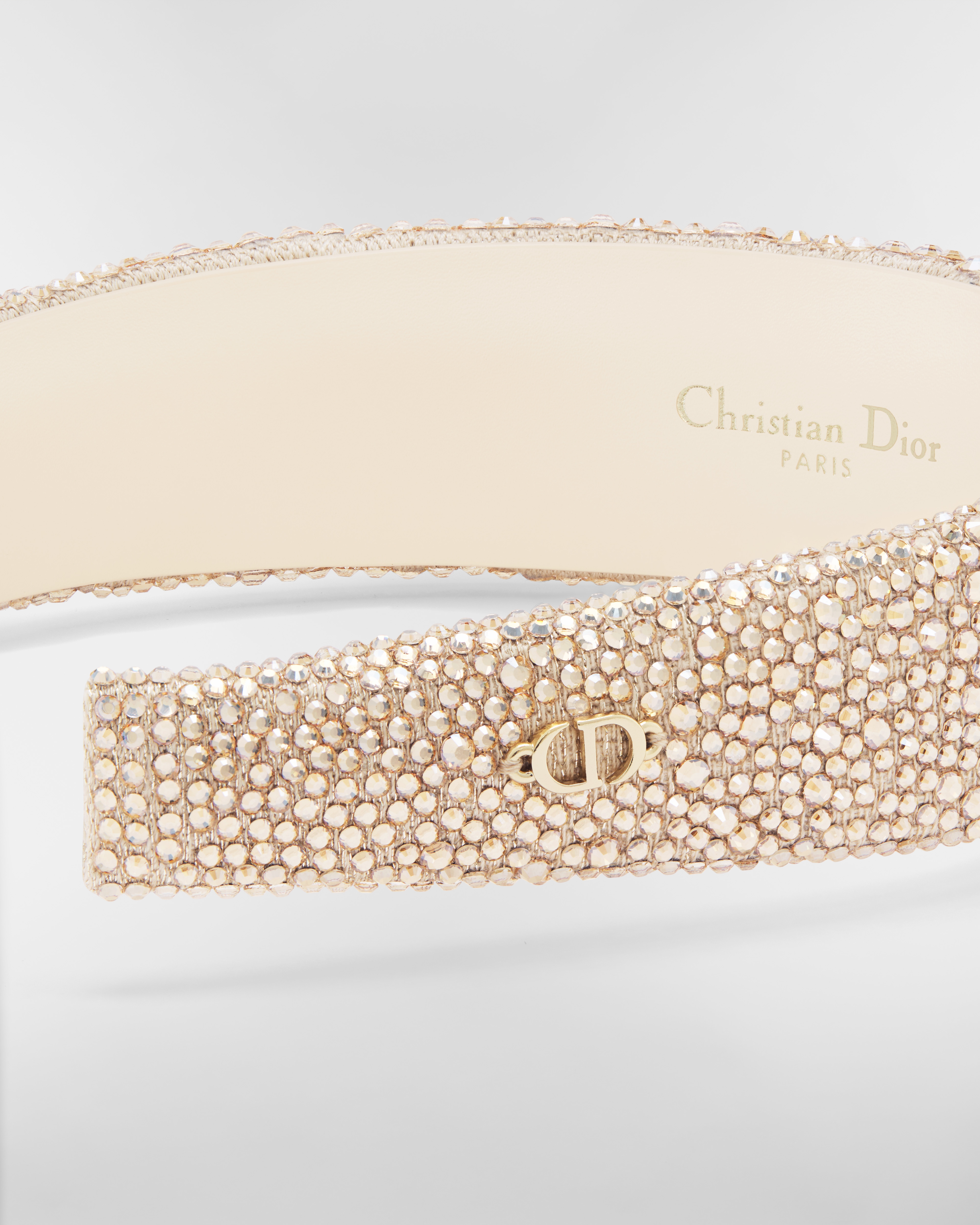 Wide Dior Band Headband Gold-Tone Cotton Blend and Strass E09