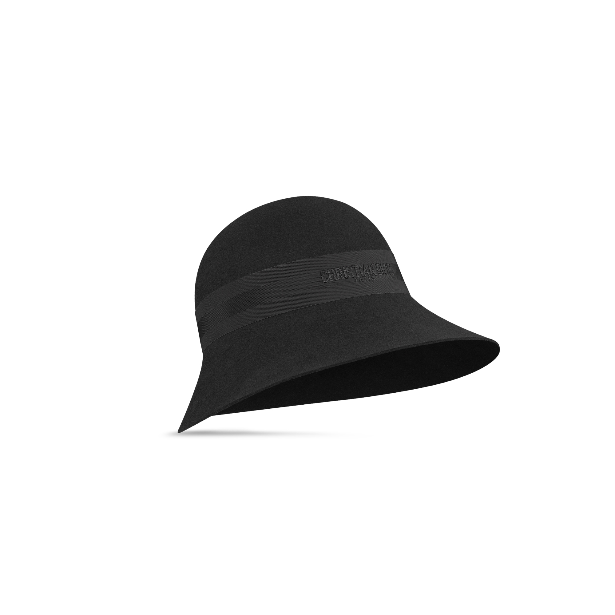 D-Wave Large-Brim Cloche Black Rabbit Felt E03