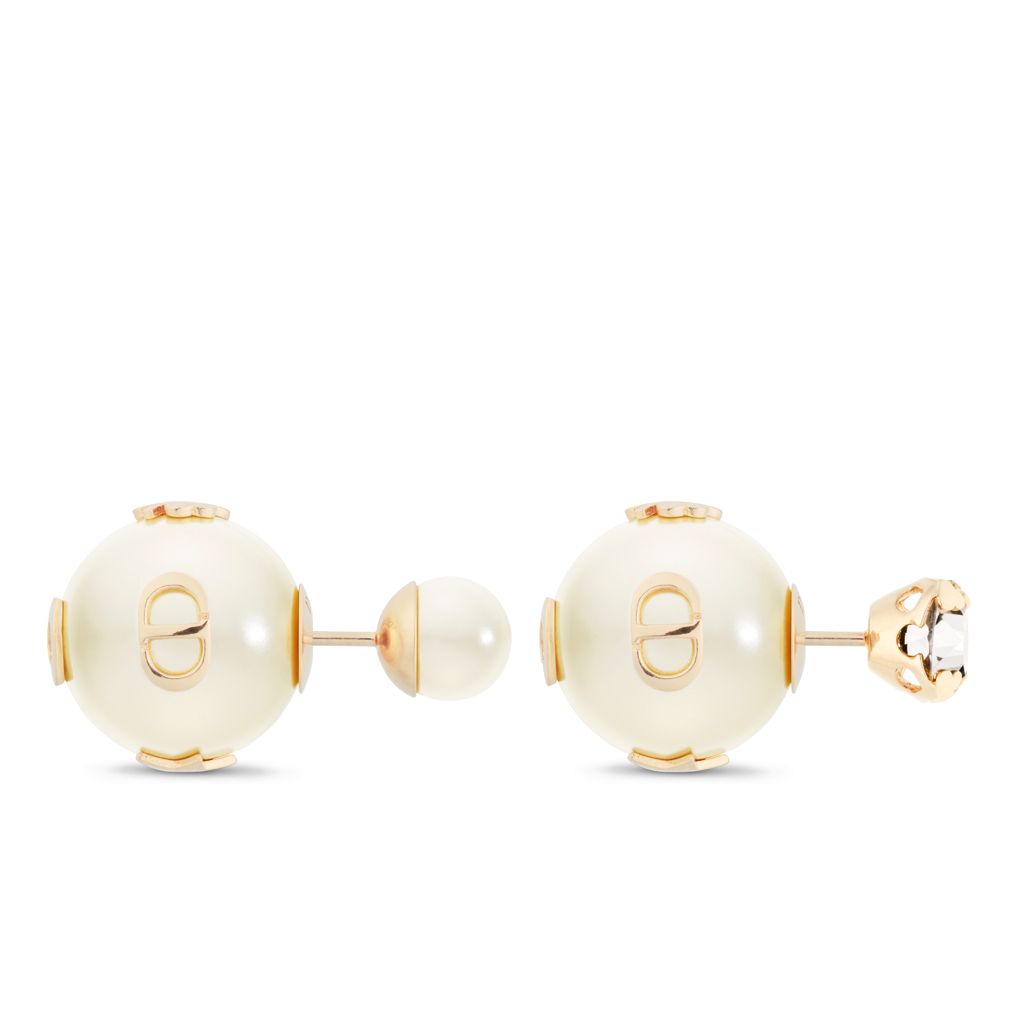 Brincos Dior Tribales Metal com acabamento dourado, pérolas de resina branca e cristal prateado E02