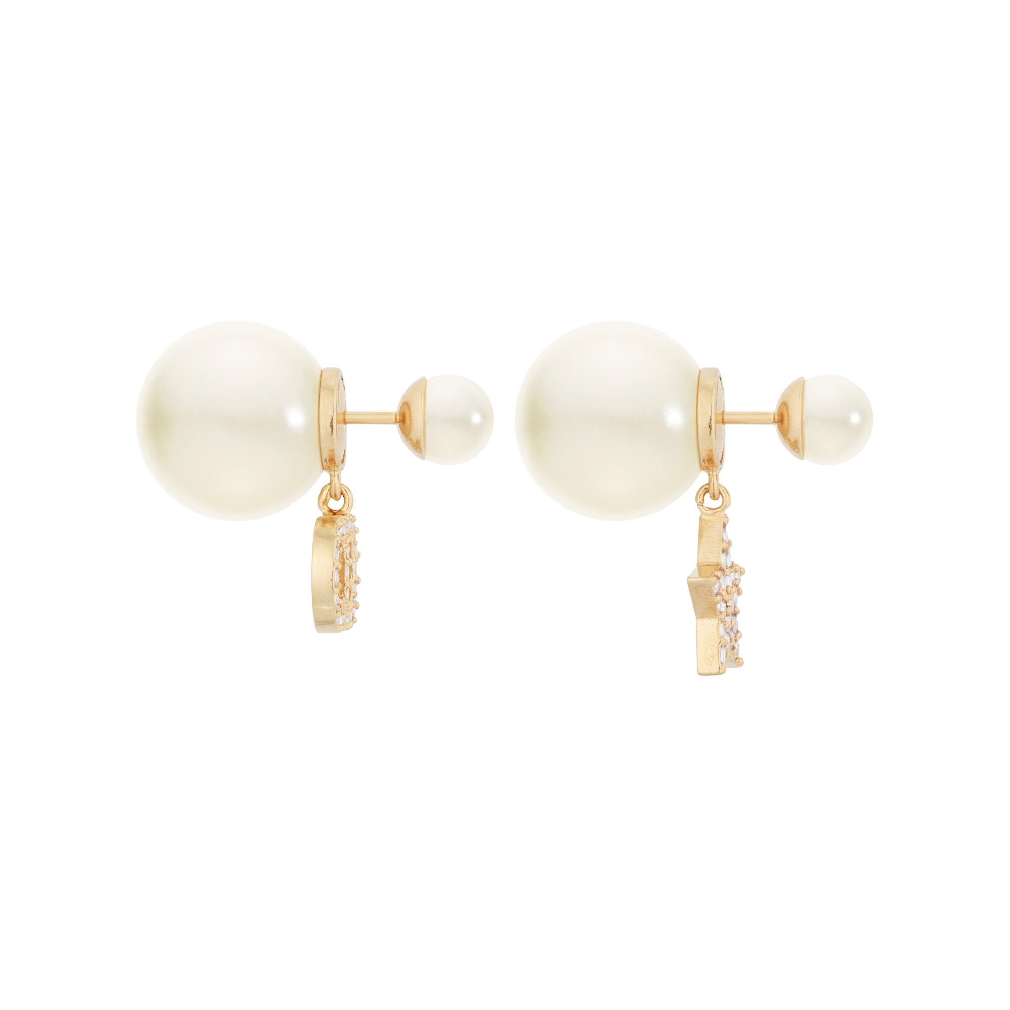 Dior Tribales Earrings Gold-Finish Metal with White Resin Pearls and Silver-Tone Crystals E02