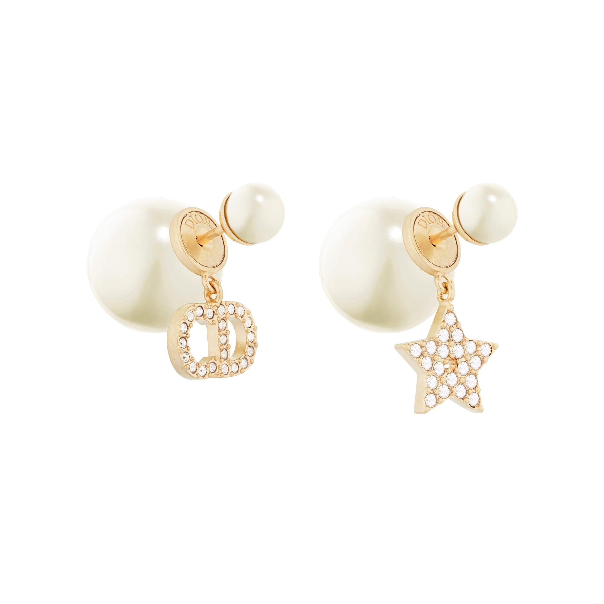 Dior Tribales Earrings Gold-Finish Metal with White Resin Pearls and Silver-Tone Crystals E03