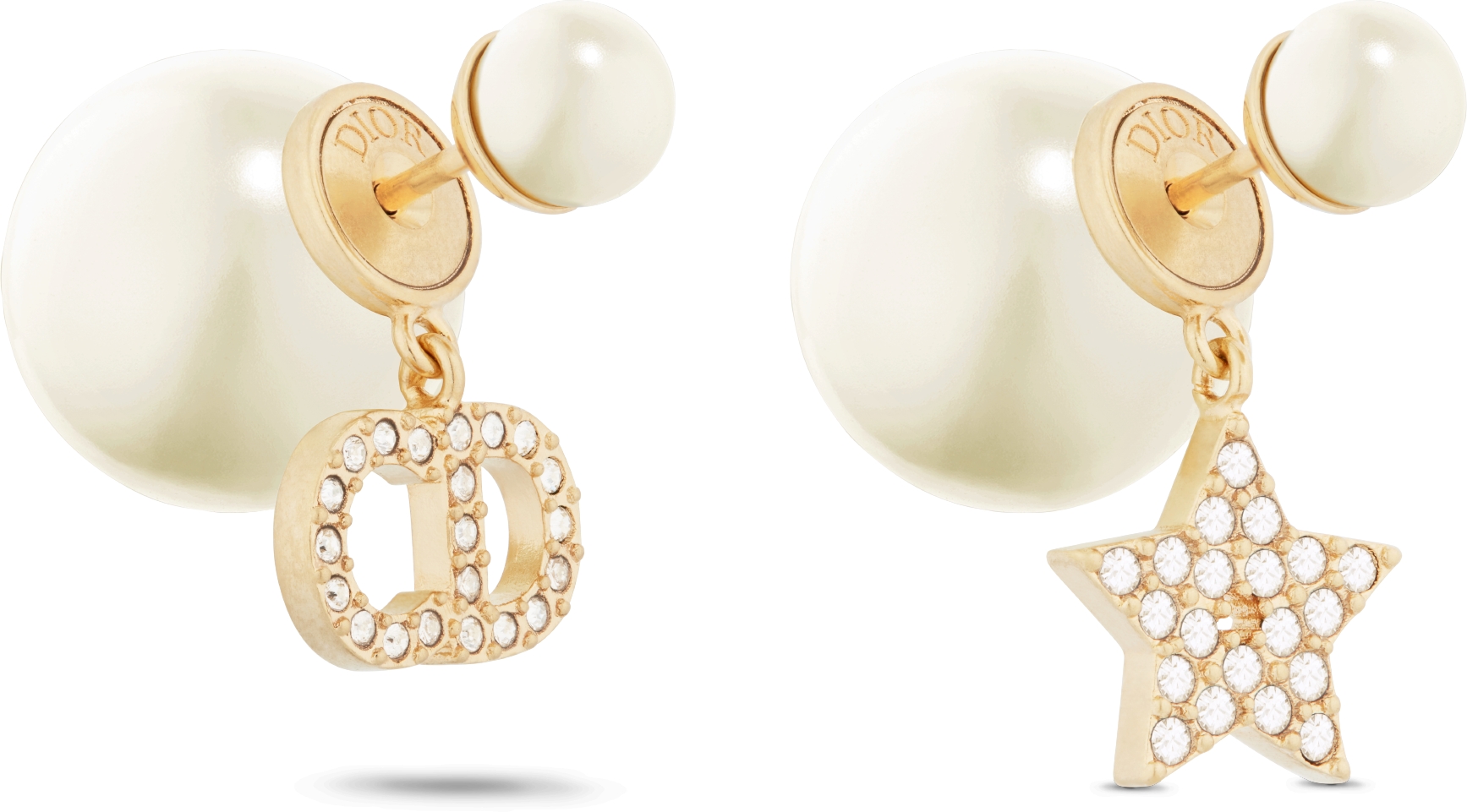 Dior Tribales Earrings Gold Finish Metal with White Resin Pearls and Silver Tone Crystals DIOR