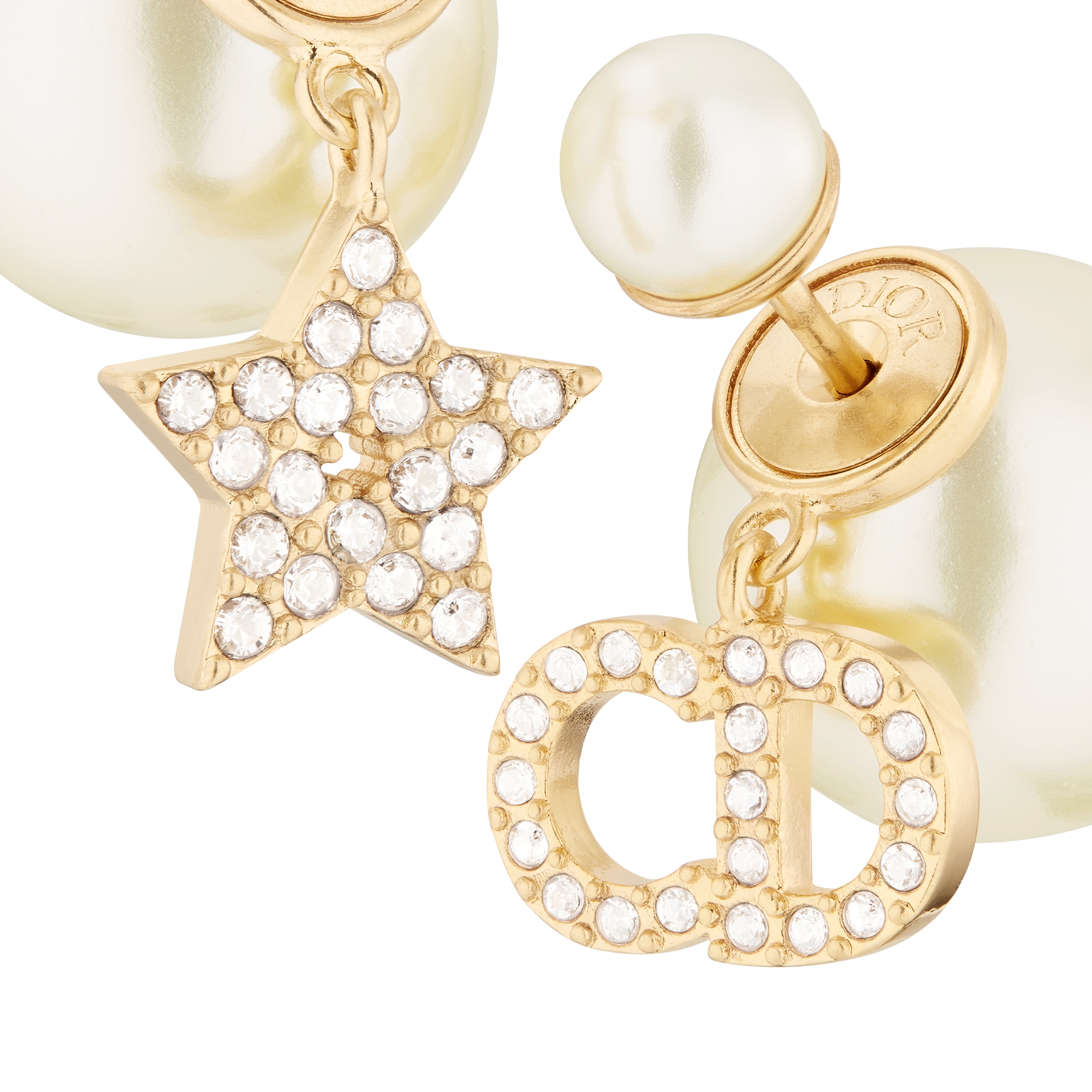 Dior Tribales Earrings Gold-Finish Metal with White Resin Pearls and Silver-Tone Crystals E09