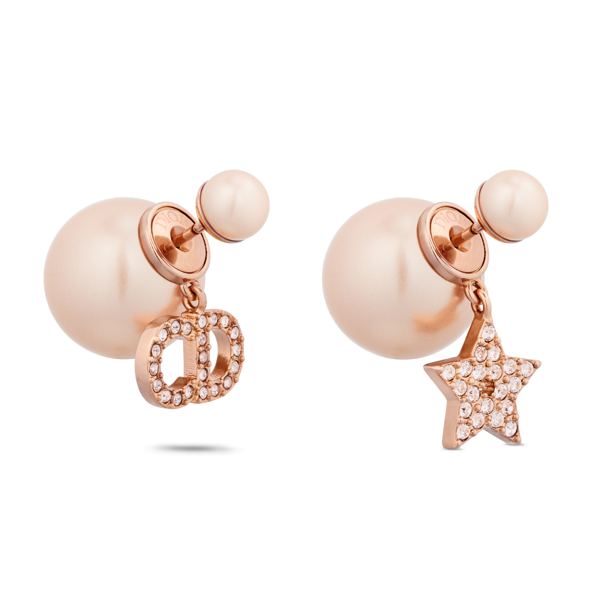 Brincos Dior Tribales Metal com acabamento rosa, pérolas de resina rosa e cristais rosa E03