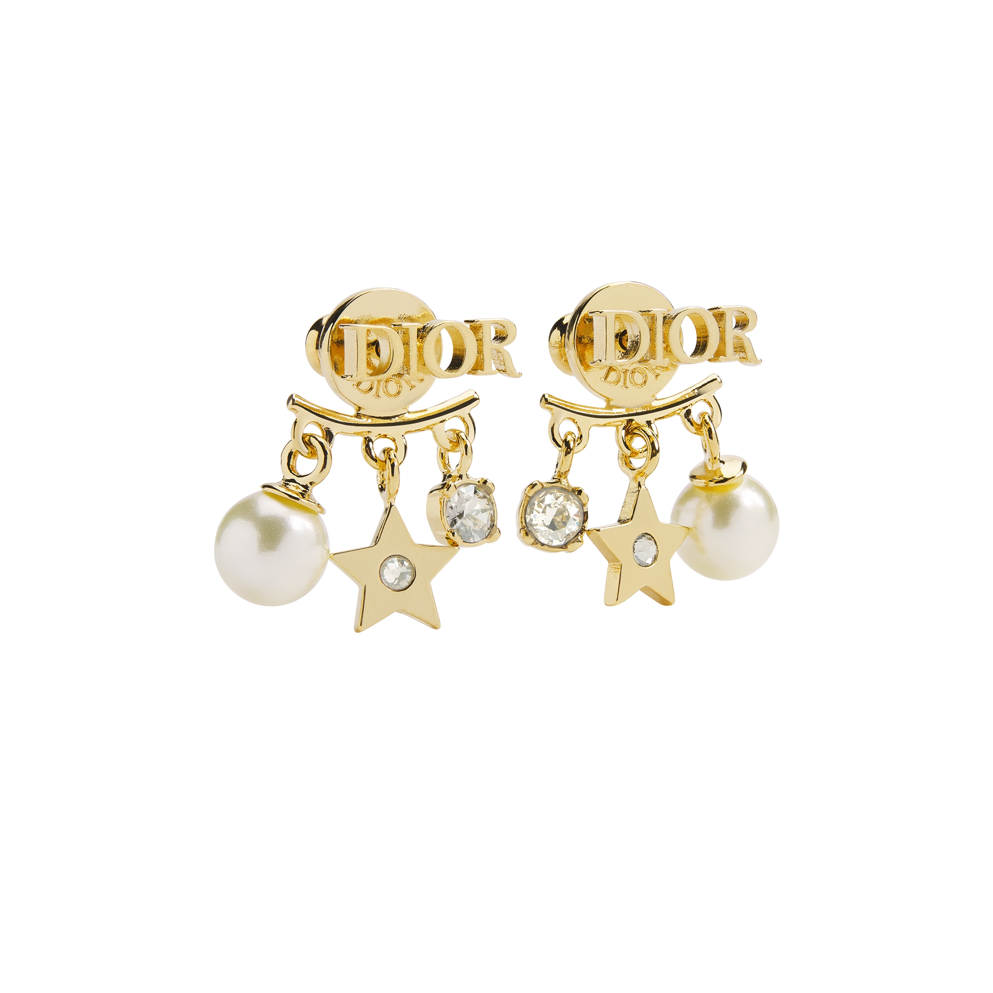 Dio(r)evolution Earrings Gold-Finish Metal, White Resin Pearls and Sparkling Crystals E01