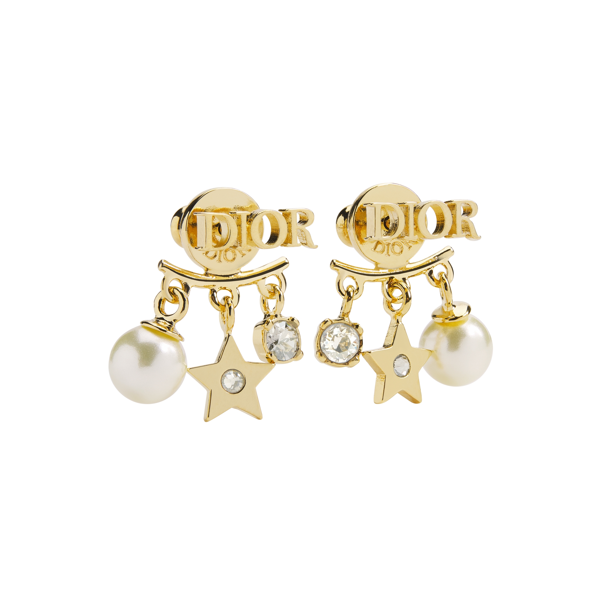 Dio(r)evolution Earrings Gold-Finish Metal, White Resin Pearls and Sparkling Crystals E01
