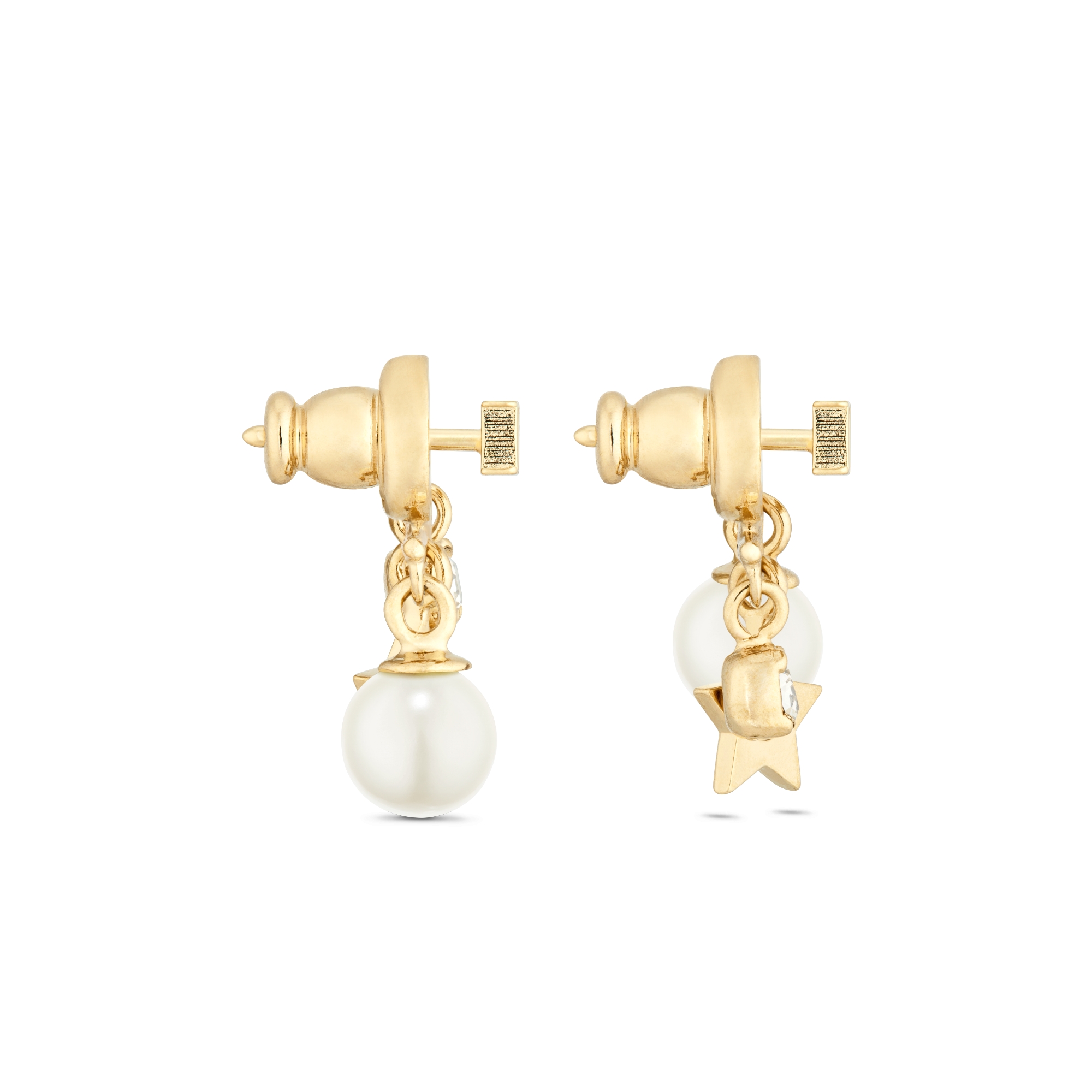 Dio(r)evolution Earrings Gold-Finish Metal, White Resin Pearls and Sparkling Crystals E02