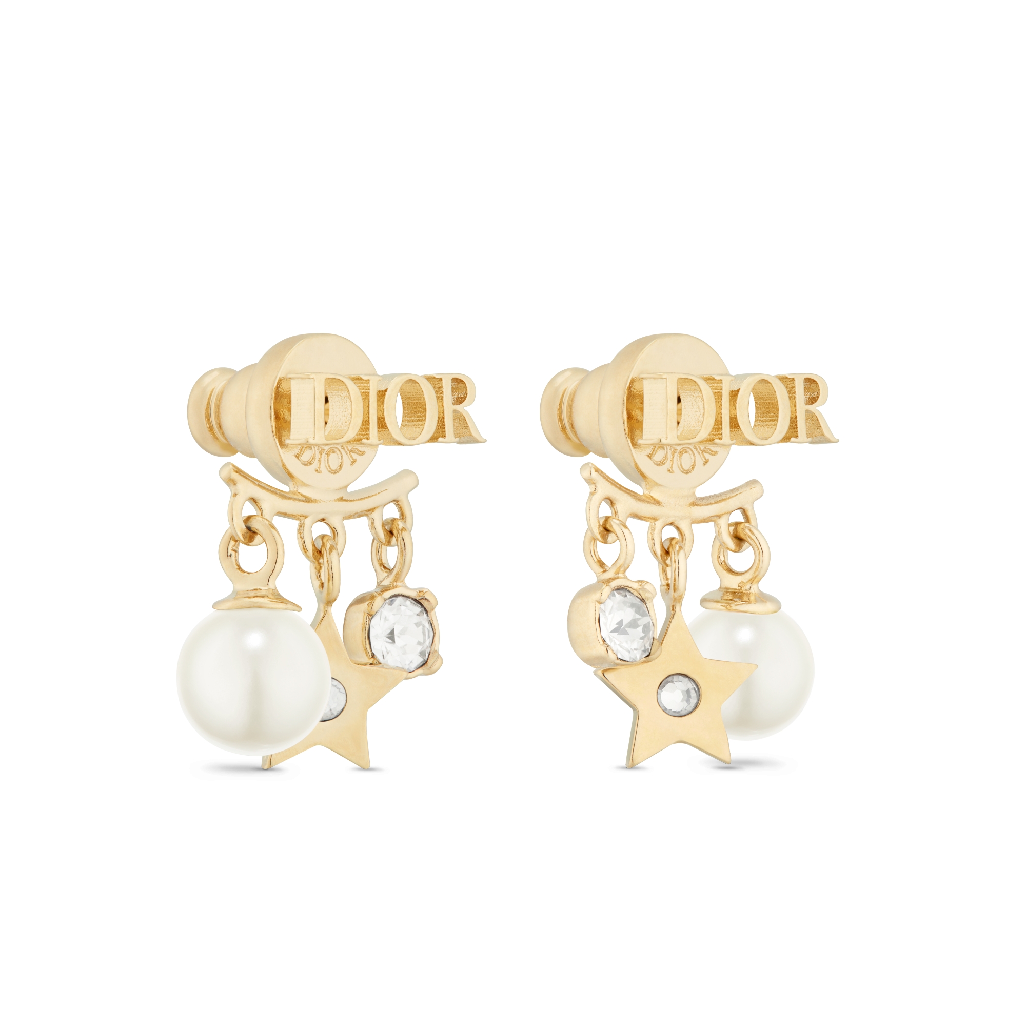 Dio(r)evolution Earrings Gold-Finish Metal, White Resin Pearls and Sparkling Crystals E03