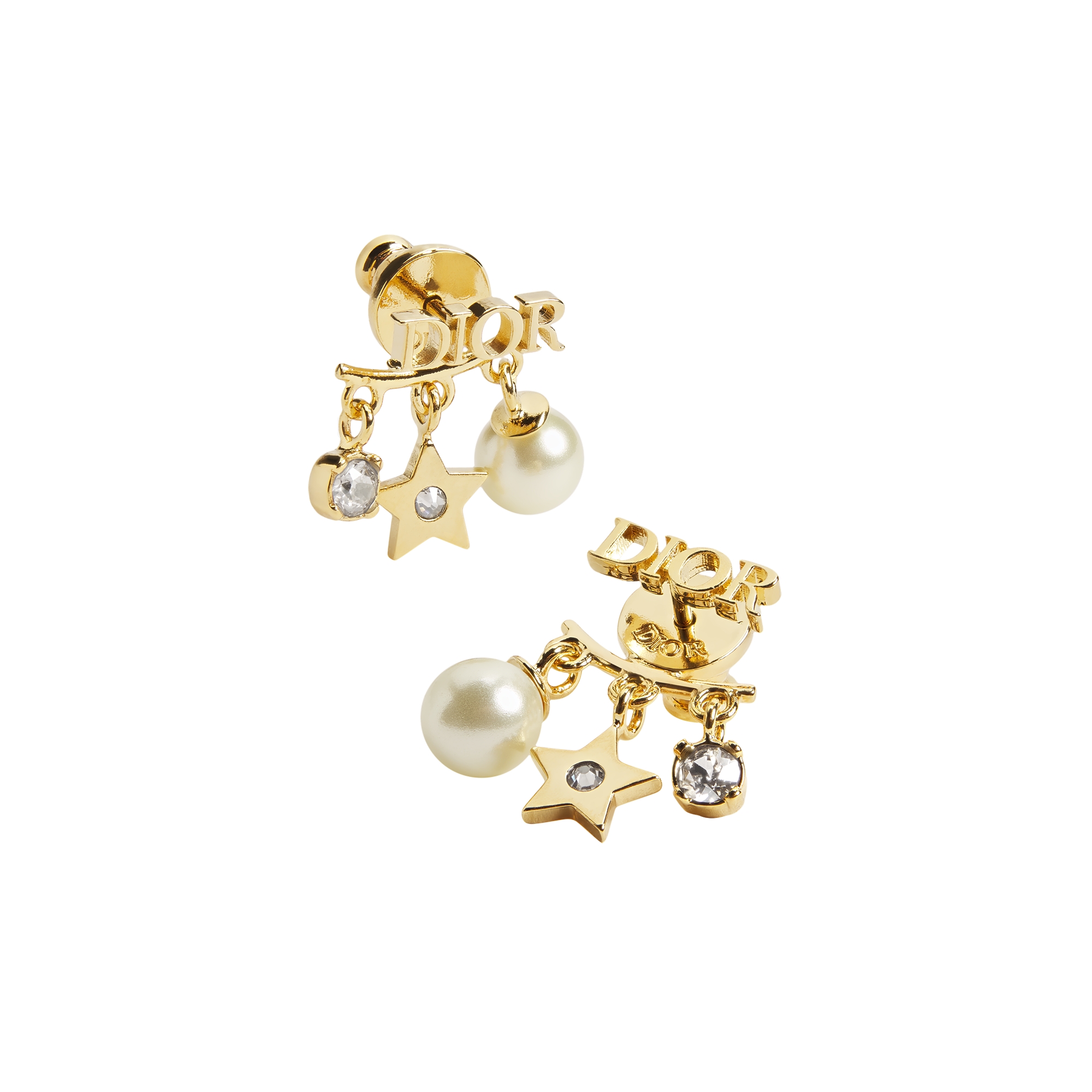 Dio(r)evolution Earrings Gold-Finish Metal, White Resin Pearls and Sparkling Crystals E06
