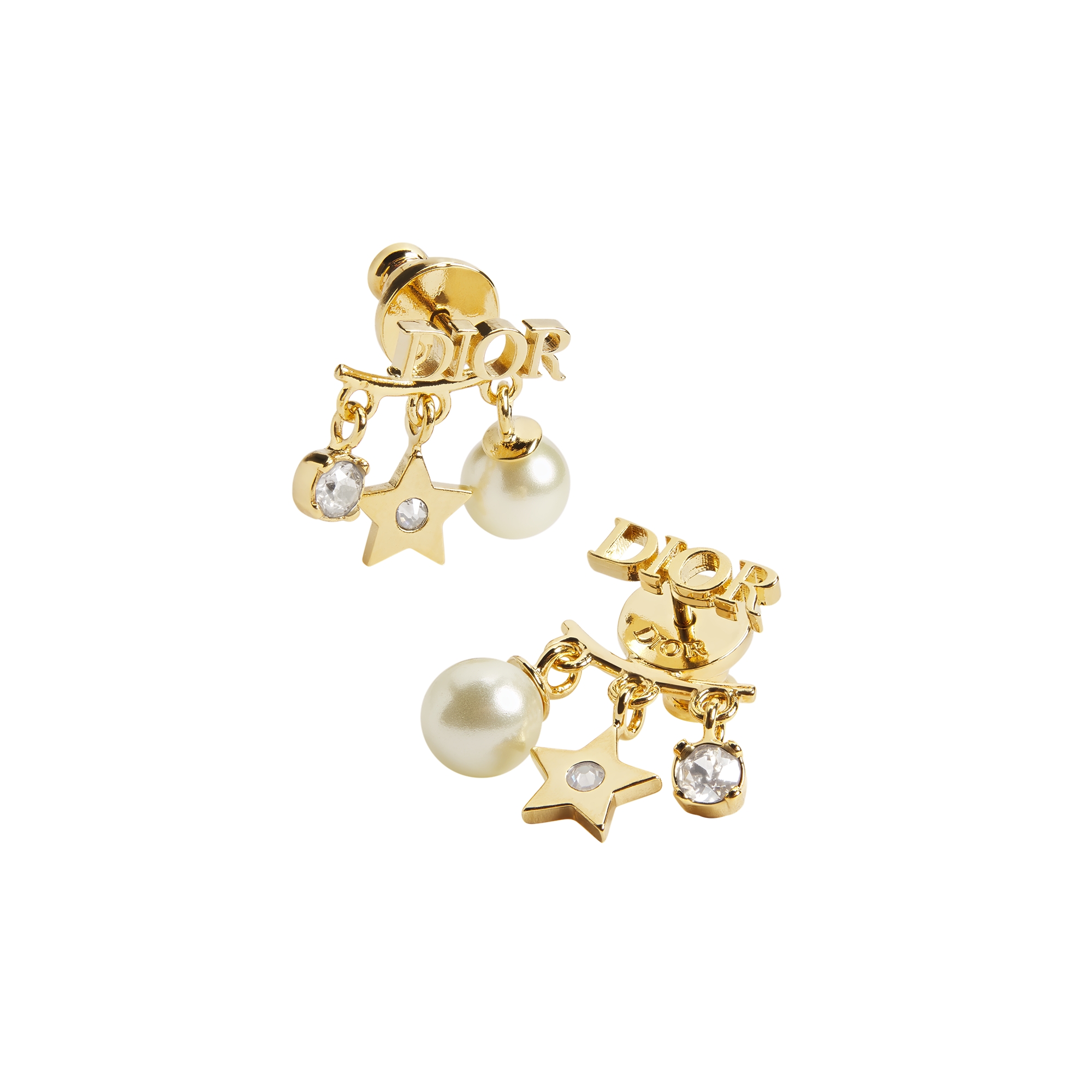 Dio(r)evolution Earrings Gold-Finish Metal, White Resin Pearls and Sparkling Crystals E06