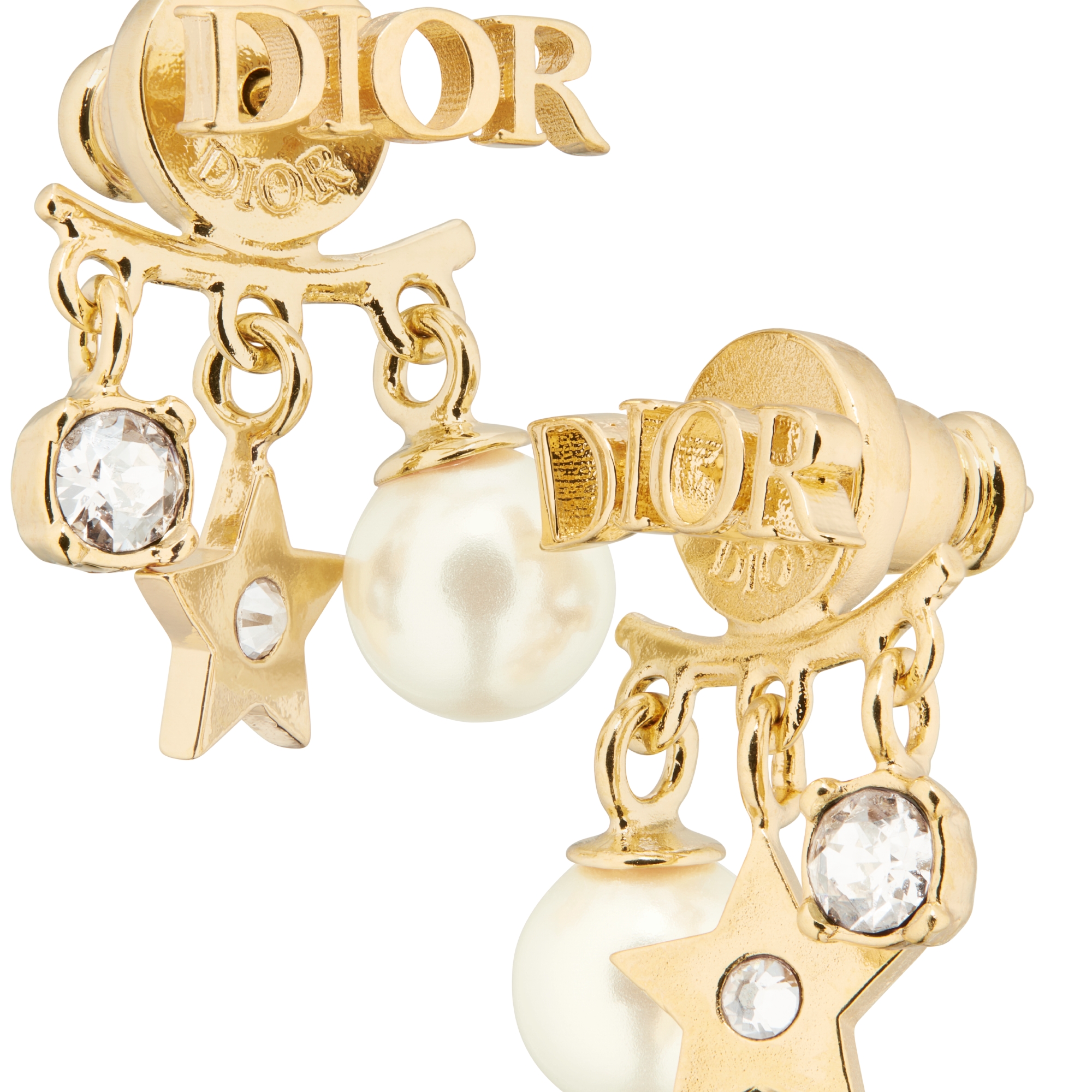 Dio(r)evolution 耳環 金色飾面金屬、白色樹脂珍珠和閃亮水晶 E09