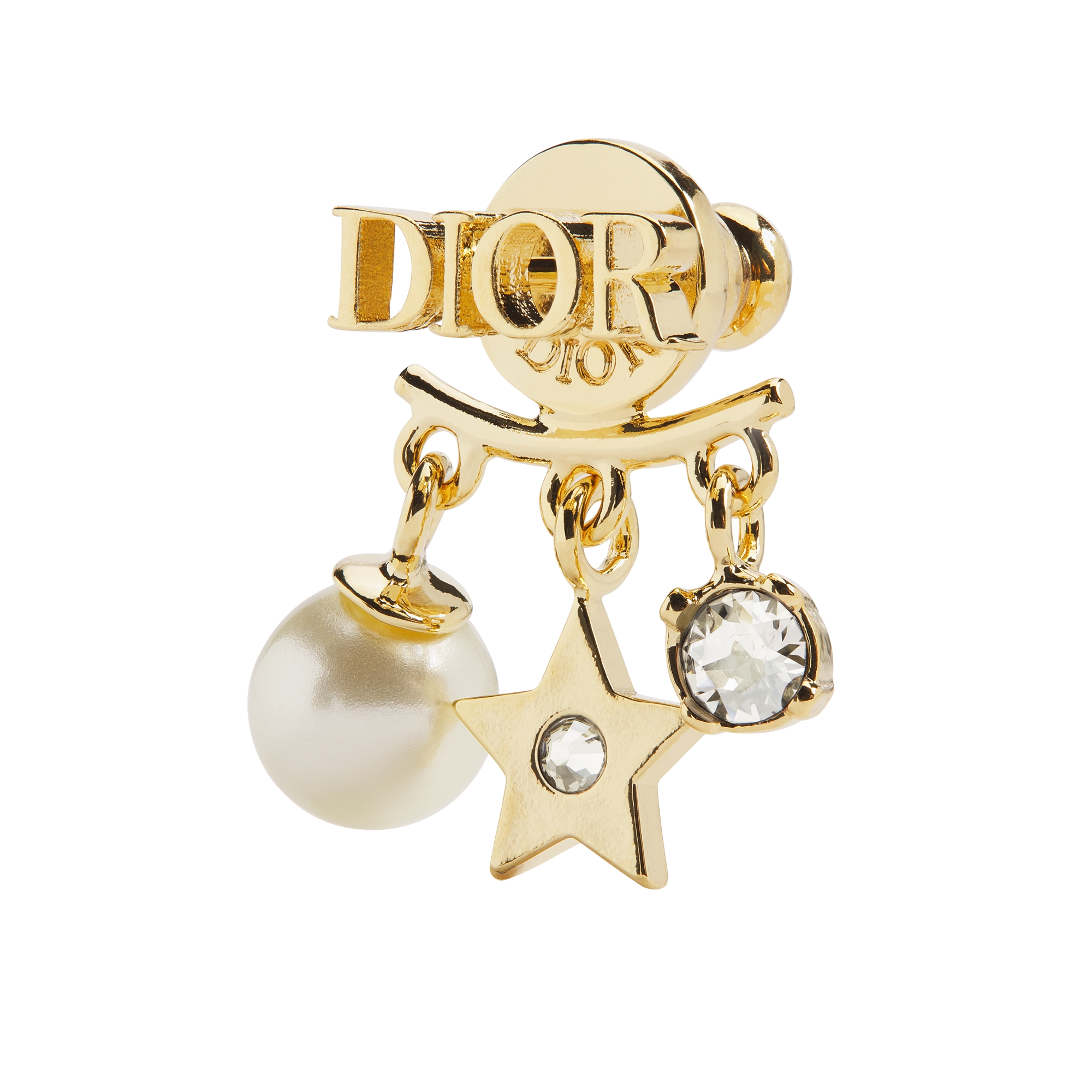 Dio(r)evolution Earrings Gold-Finish Metal, White Resin Pearls and Sparkling Crystals E09