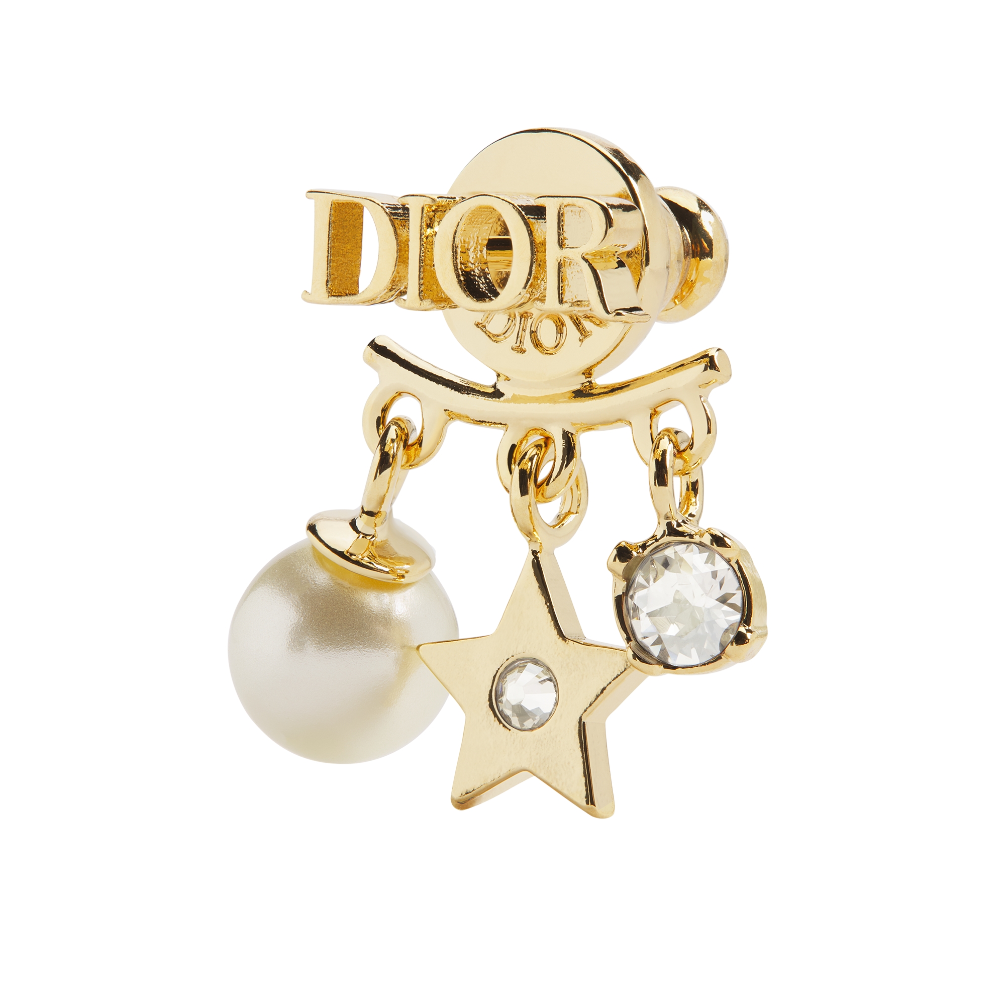Dio(r)evolution Earrings Gold-Finish Metal, White Resin Pearls and Sparkling Crystals E09