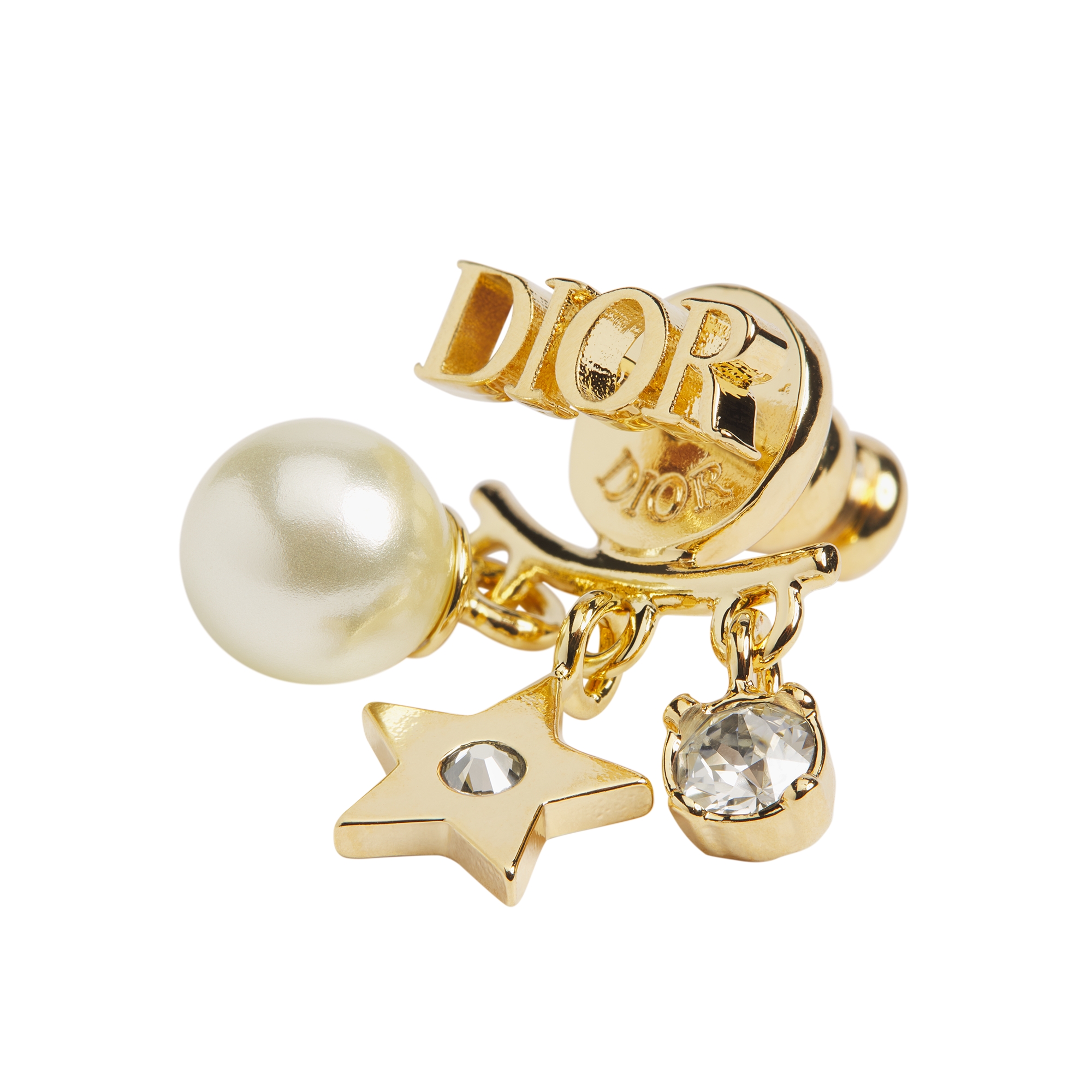 Dio(r)evolution Earrings Gold-Finish Metal, White Resin Pearls and Sparkling Crystals E10