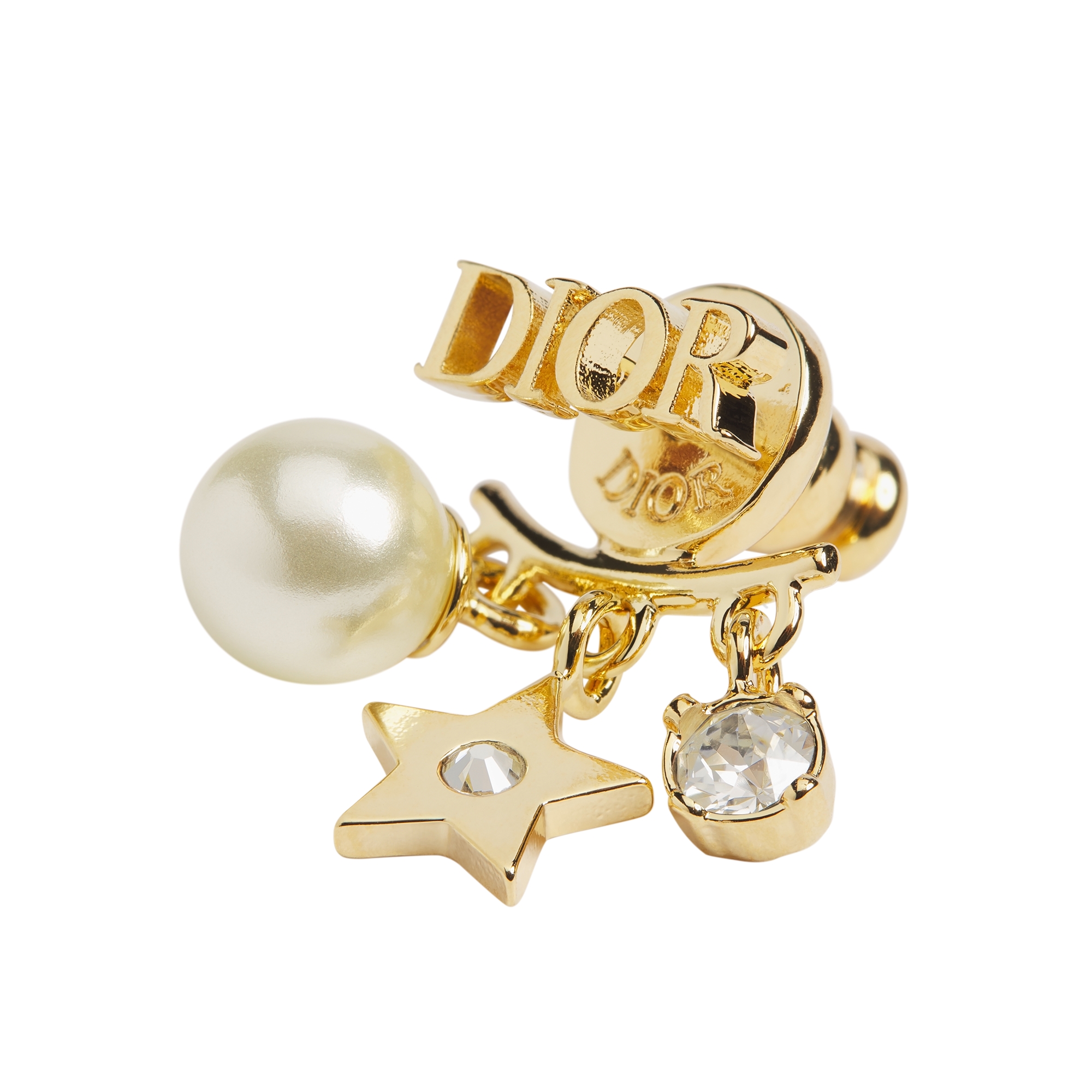 Dio(r)evolution Earrings Gold-Finish Metal, White Resin Pearls and Sparkling Crystals E10