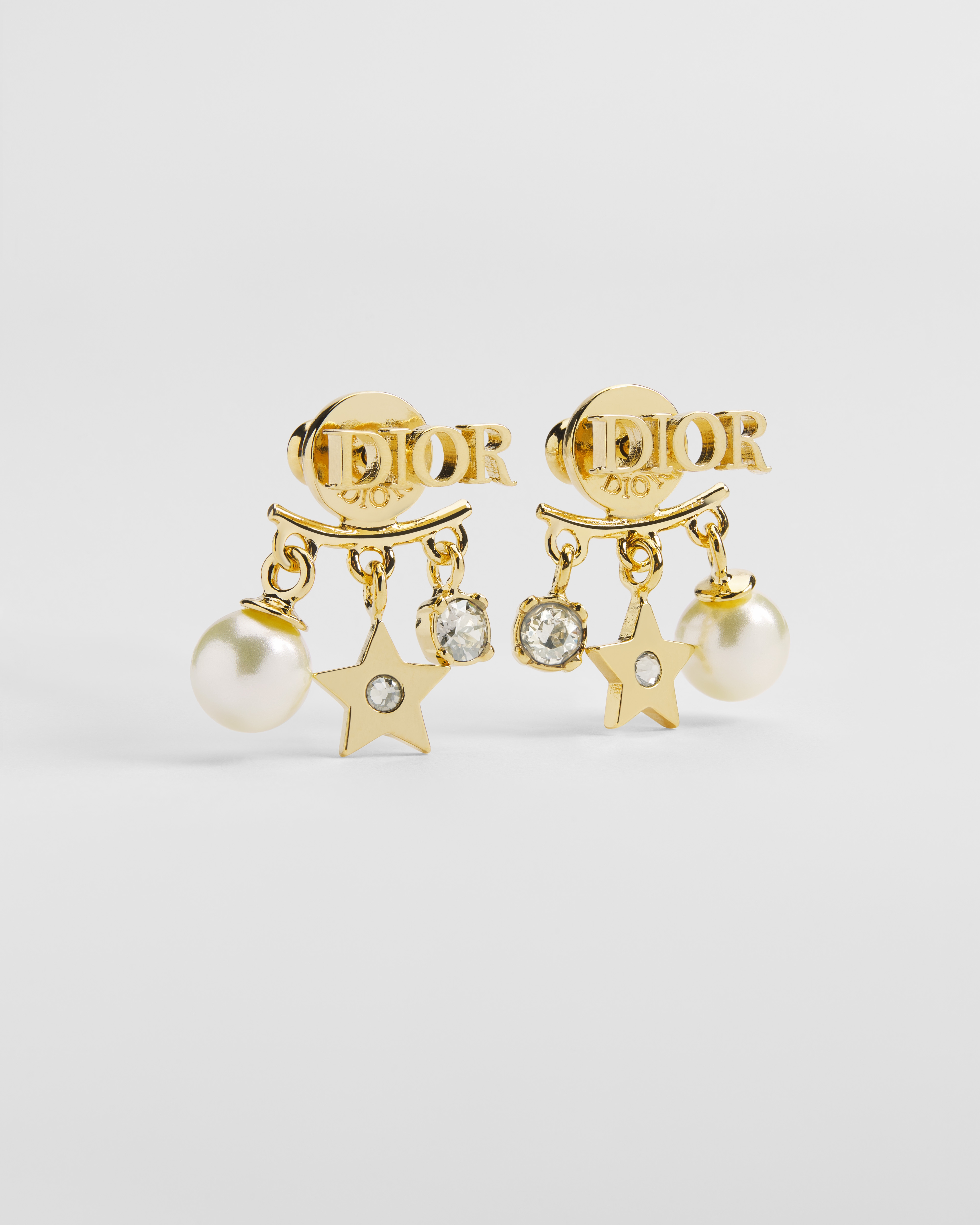 Boucles d'oreilles Dio(r)evolution Métal finition dorée, perles en résine blanche et cristaux étincelants E01