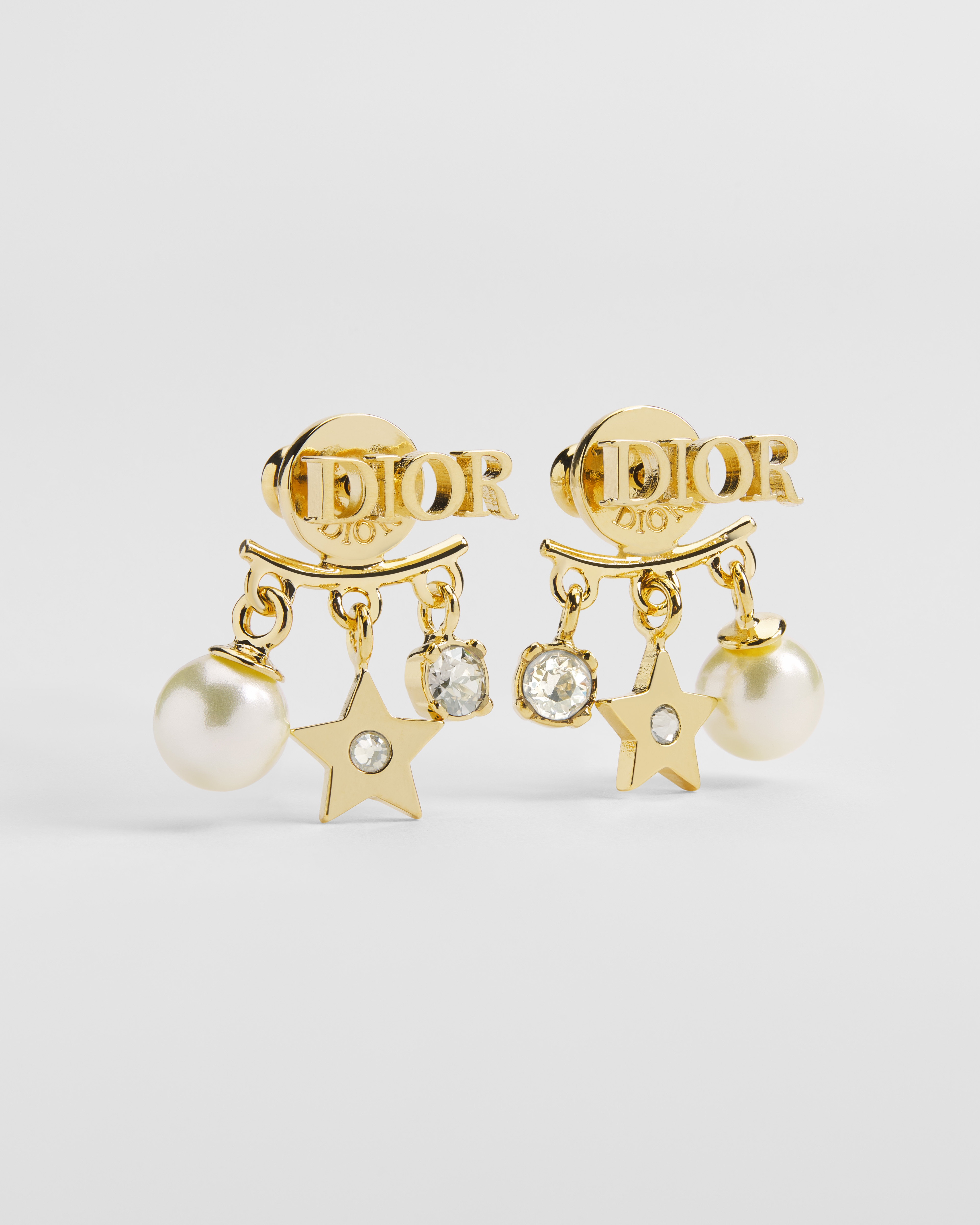 Dio(r)evolution 귀걸이 골드 피니시 메탈 & 화이트 레진 진주, 스파클링 크리스탈 E01