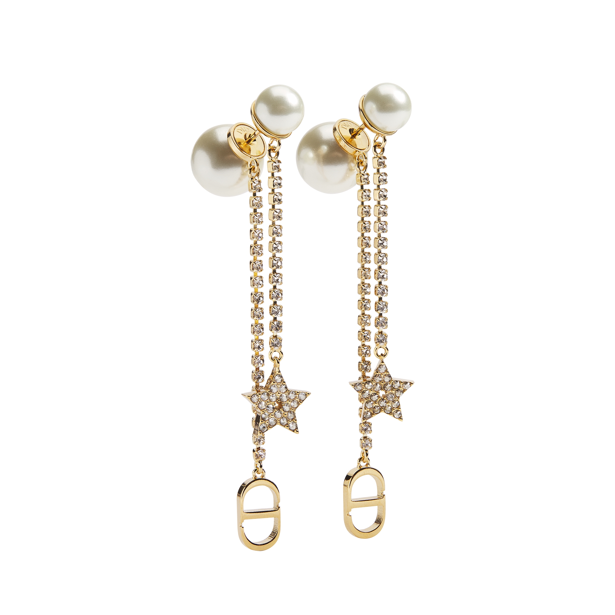 Dior Tribales Earrings Gold-Finish Metal with White Resin Pearls and Silver-Tone Crystals E01