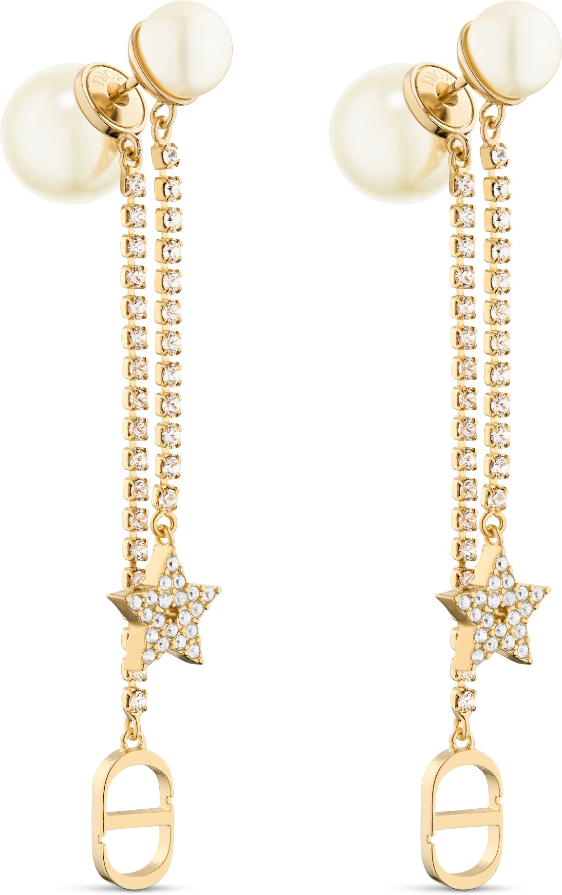Dior Tribales Earrings Gold Finish Metal White Resin Pearls and White Crystals DIOR