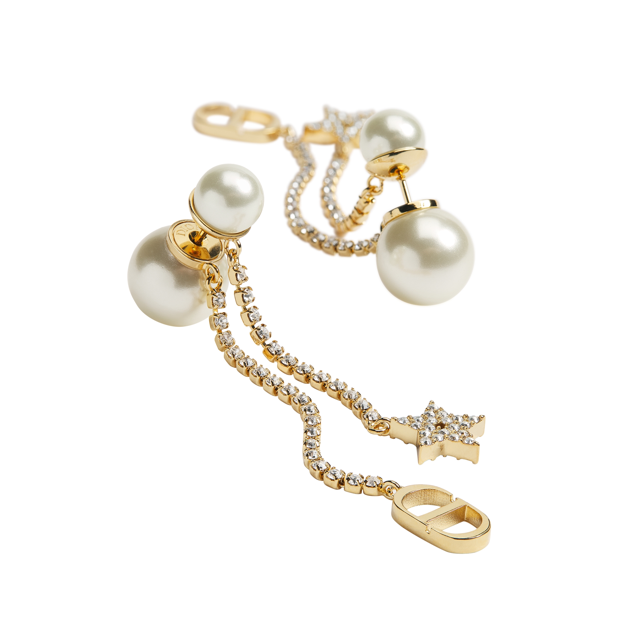 Dior Tribales Earrings Gold-Finish Metal with White Resin Pearls and Silver-Tone Crystals E06