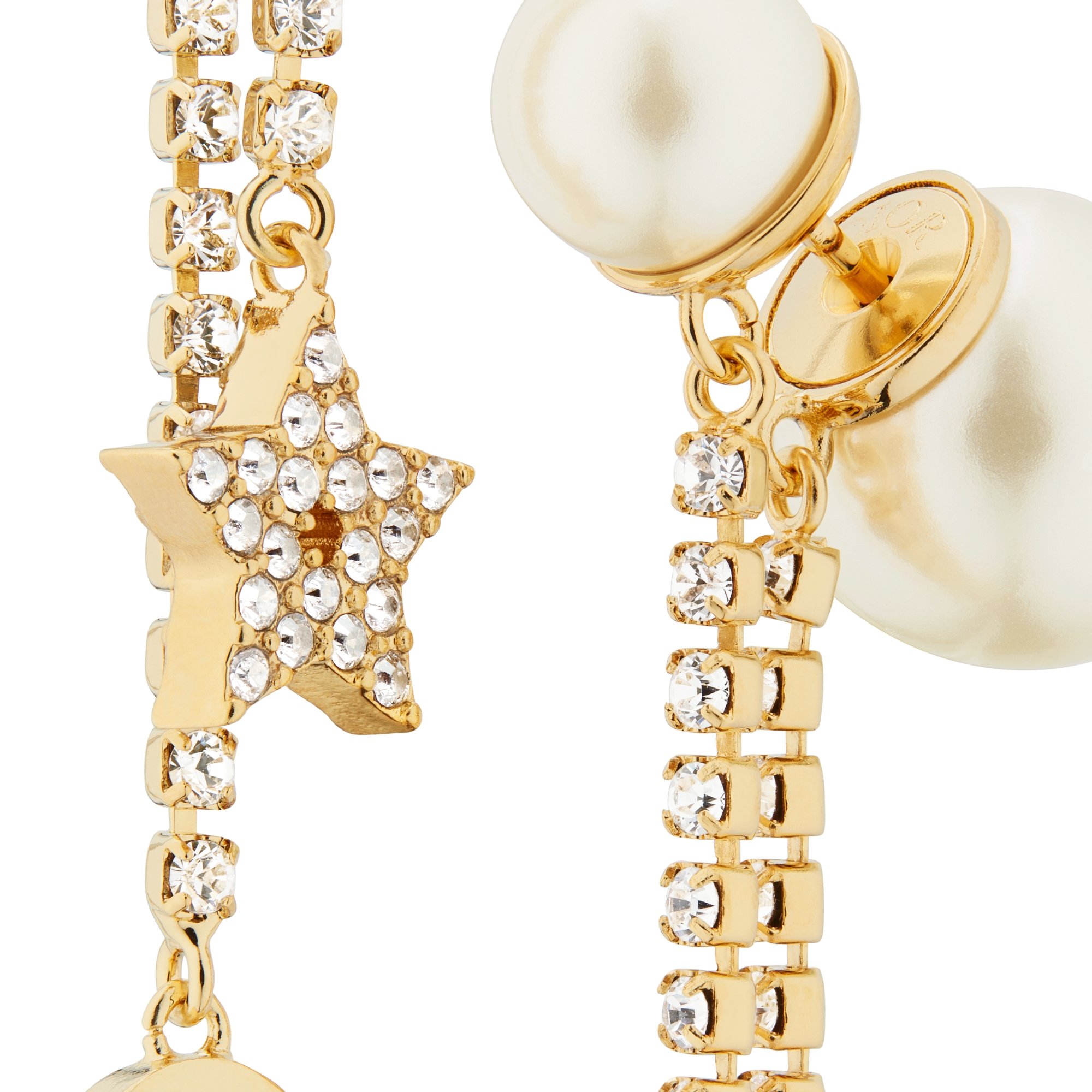 Dior Tribales-oorbellen Met goud afgewerkt metaal, witte harsparels en witte kristallen E09