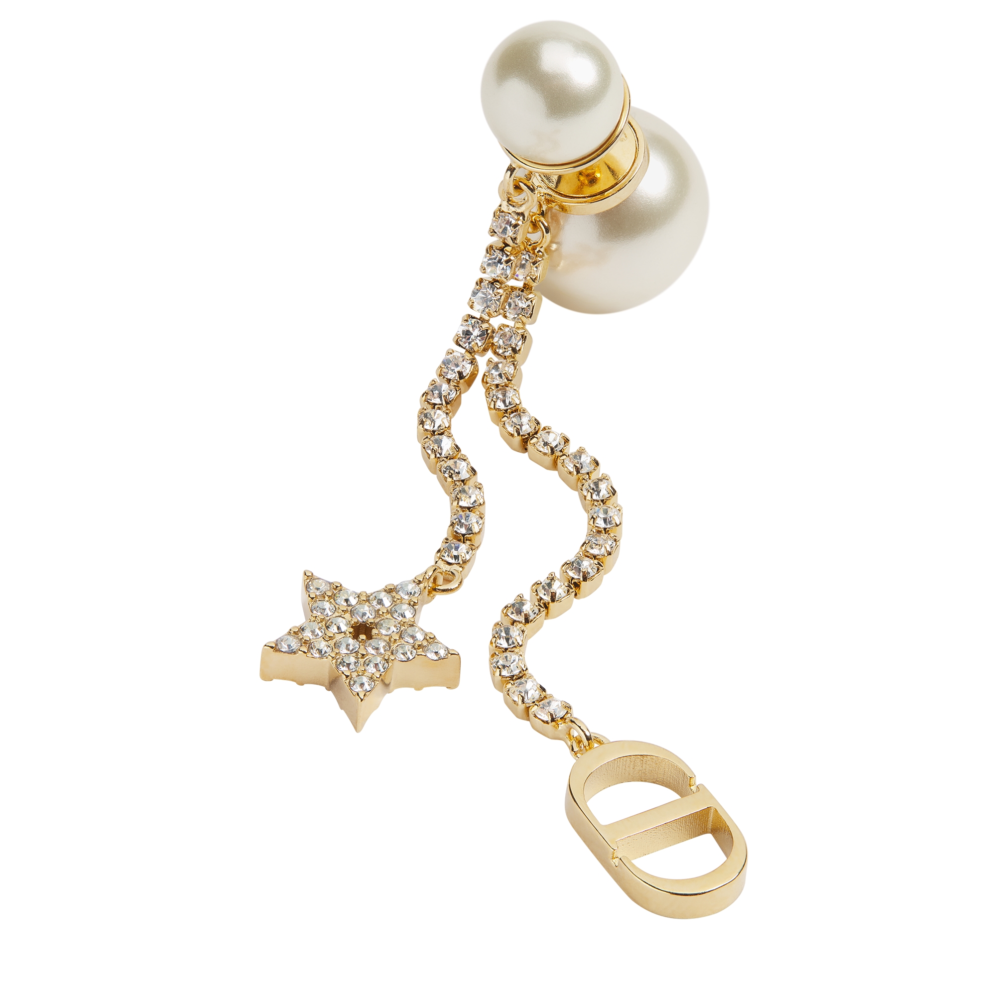 Dior Tribales Earrings Gold-Finish Metal with White Resin Pearls and Silver-Tone Crystals E09