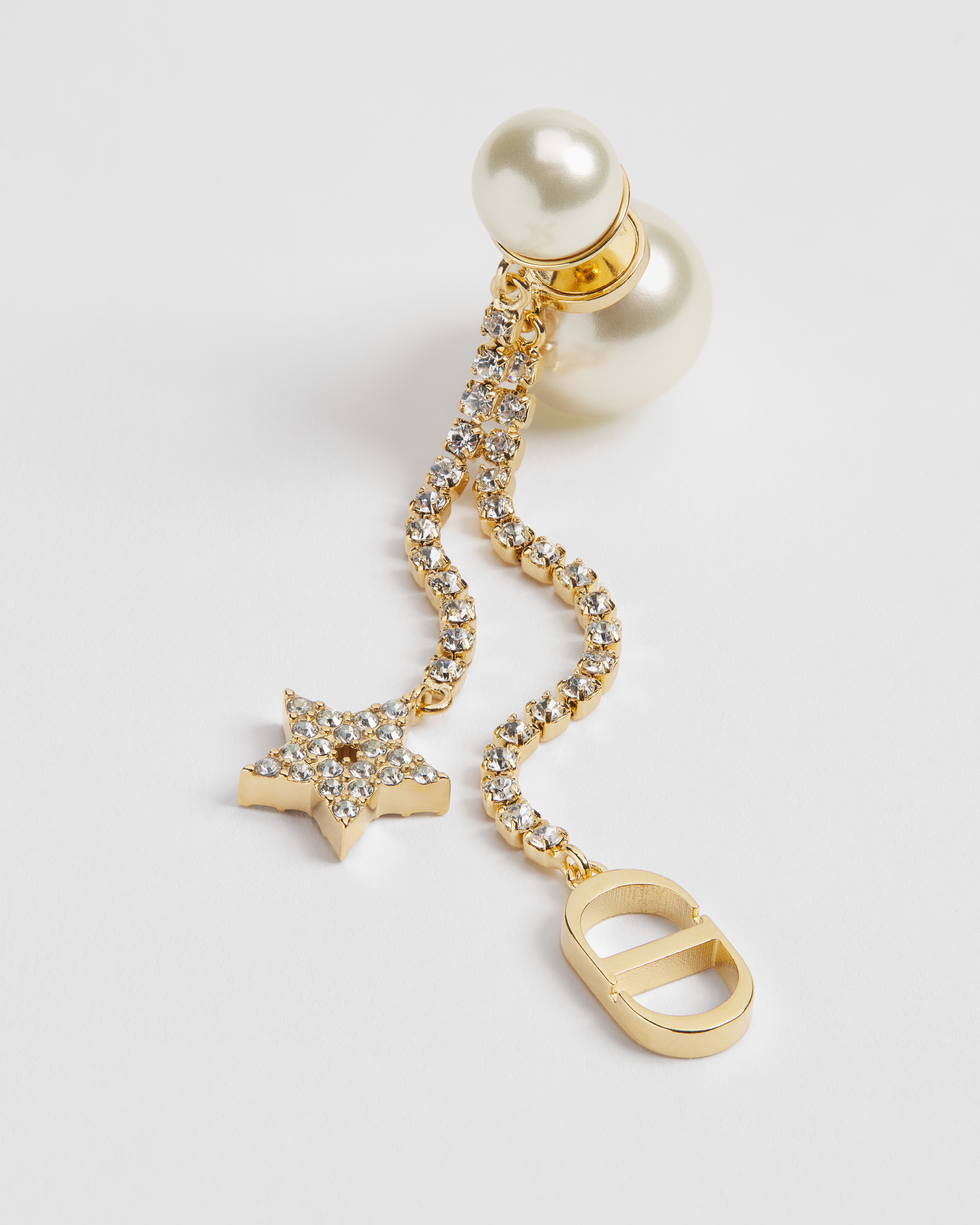 Dior Tribales Earrings Gold-Finish Metal with White Resin Pearls and Silver-Tone Crystals E09