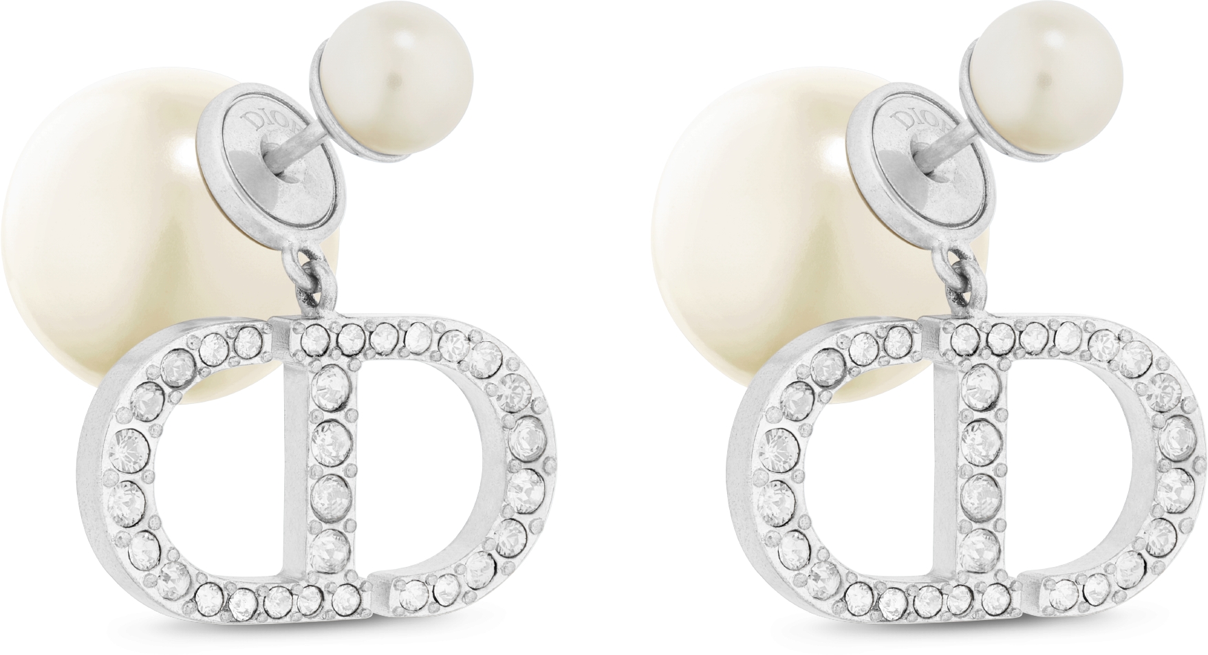 DIOR Tribales Earrings Silver Finish Metal With White Resin Pearls And Silver Tone Crystals Women