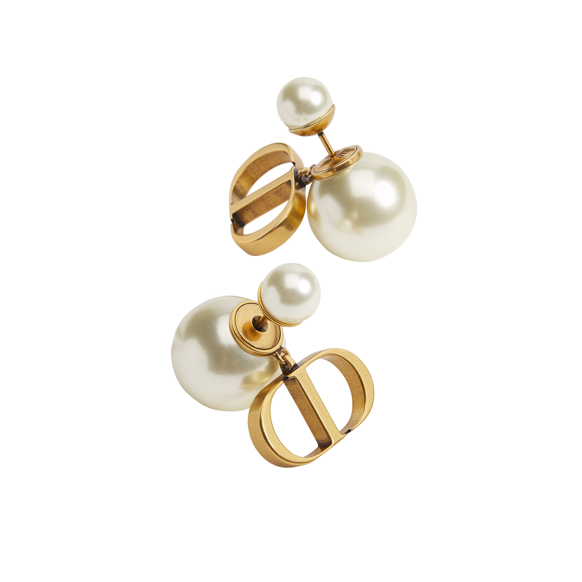 Dior Tribales Earrings Antique Gold-Finish Metal and White Resin Pearls E03