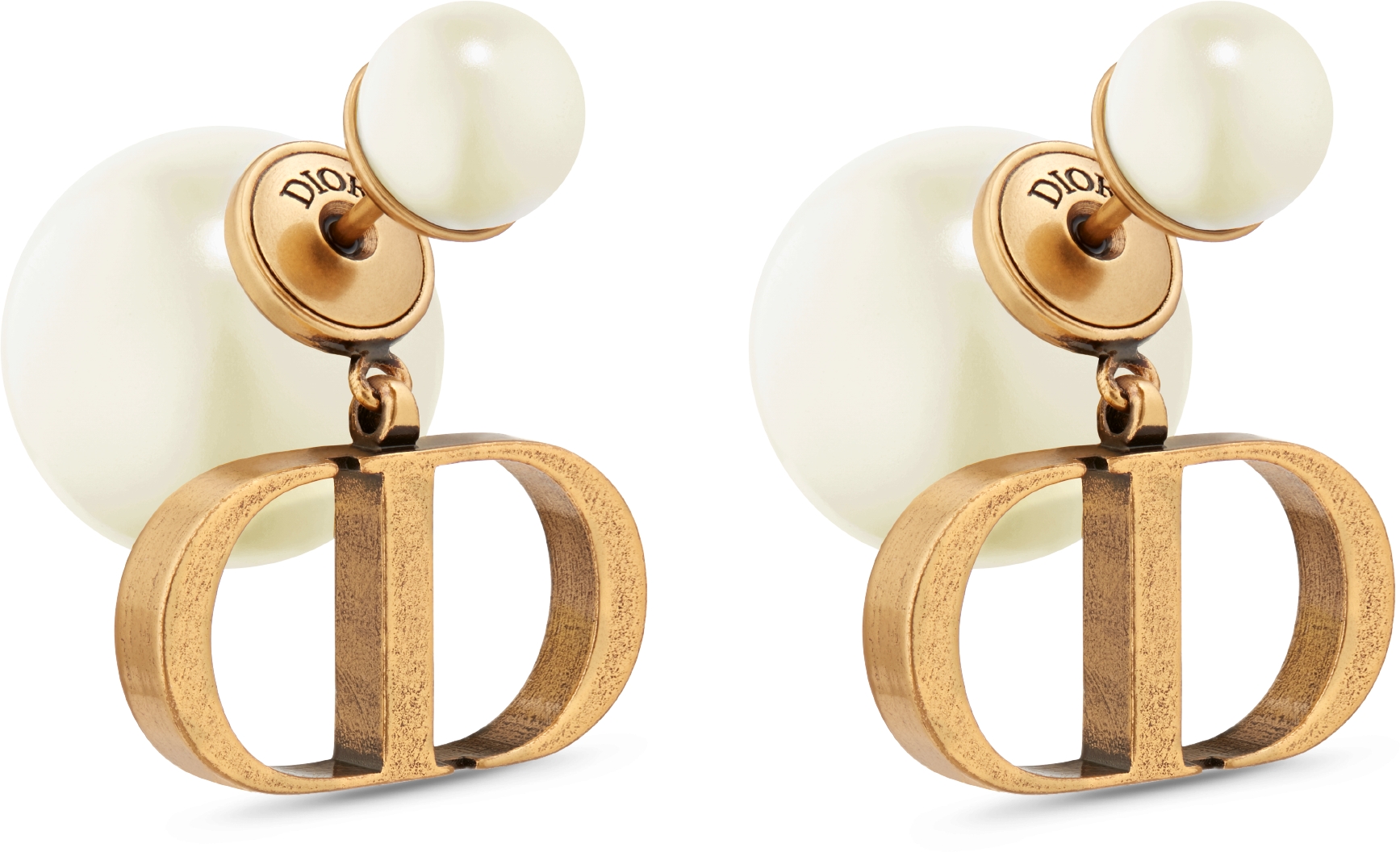 Dior Tribales Earrings Antique Gold-Finish Metal with White Resin Pearls |  DIOR