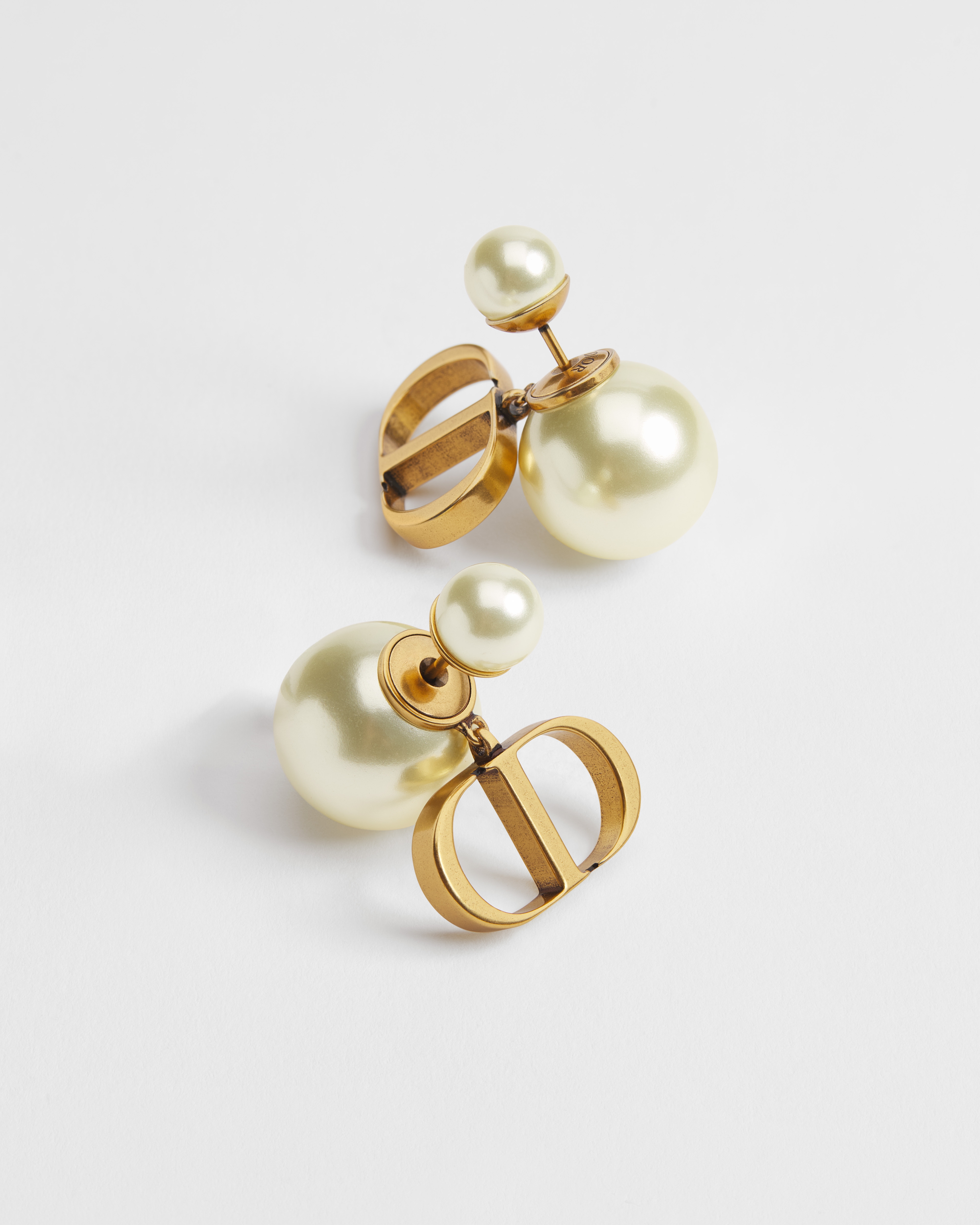 Dior Tribales Earrings Antique Gold-Finish Metal and White Resin Pearls E03