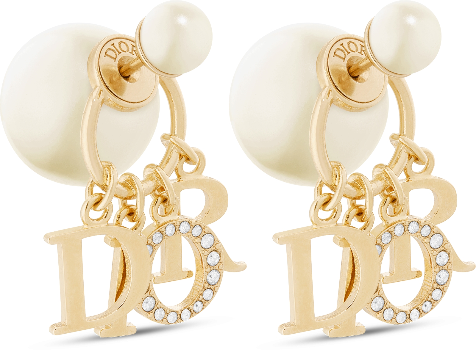 Dior Tribales Earrings Gold Finish Metal White Resin Pearls and White Crystals DIOR