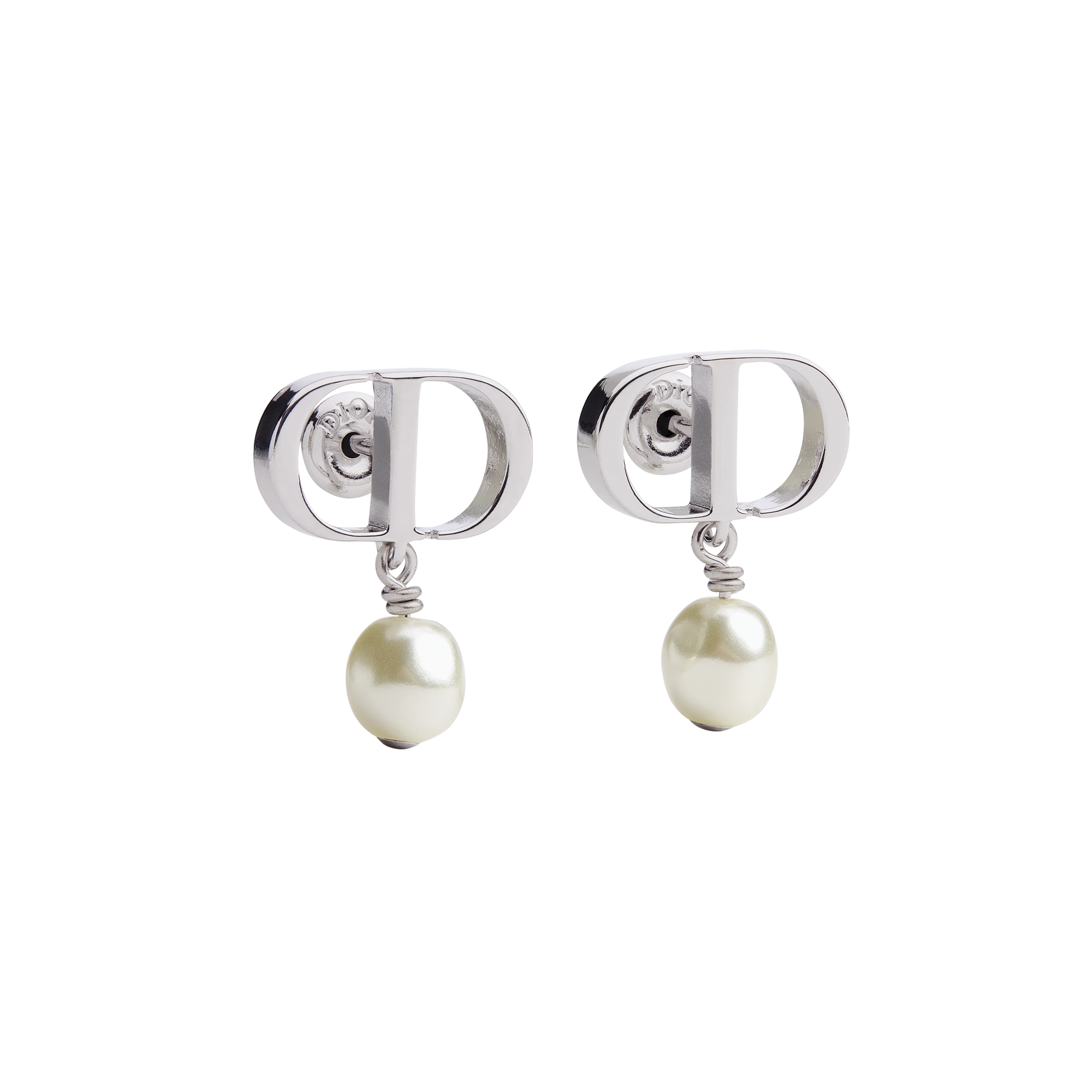  Silver-Finish Metal with White Resin Pearls