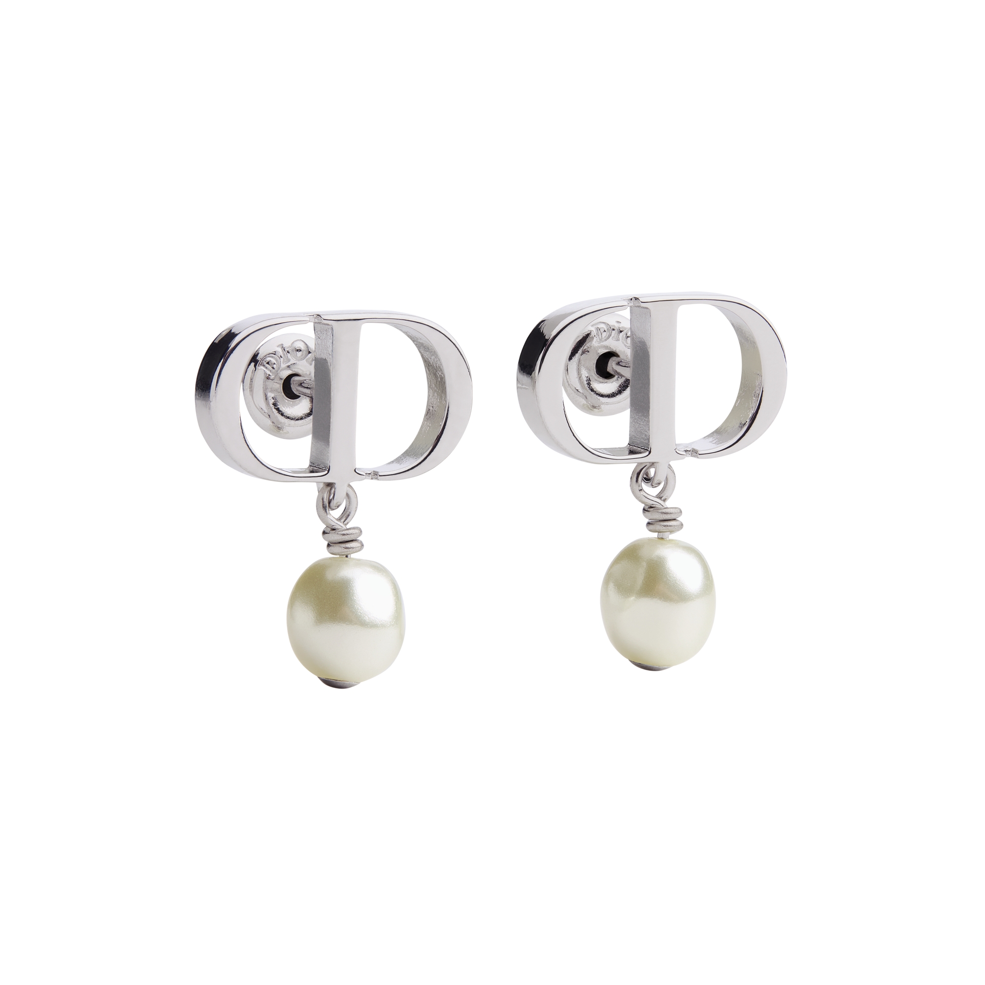  Metal com acabamento prateado e pérolas de resina branca