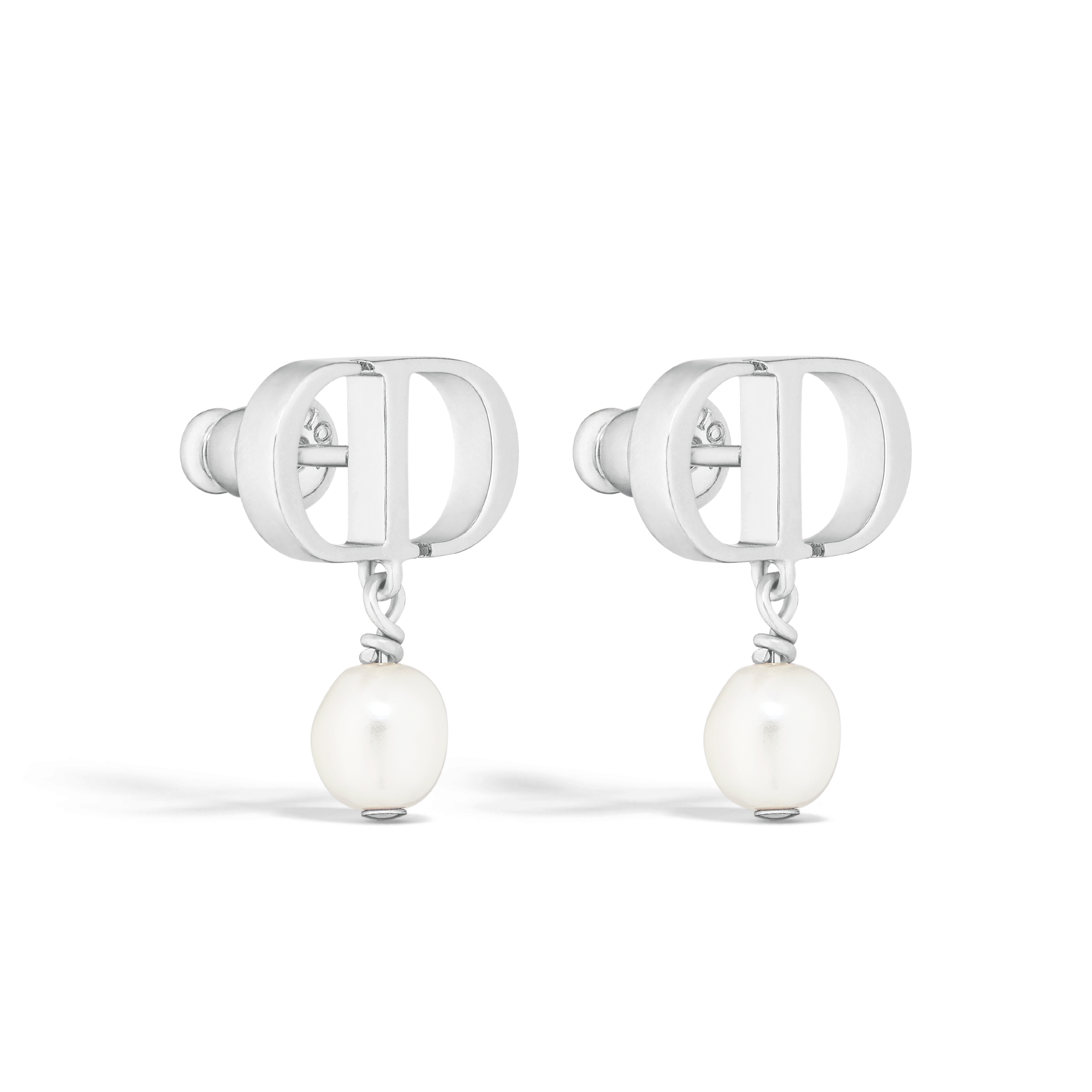 Petit CD-oorbellen Metaal met zilverkleurige afwerking en witte harsparels E03