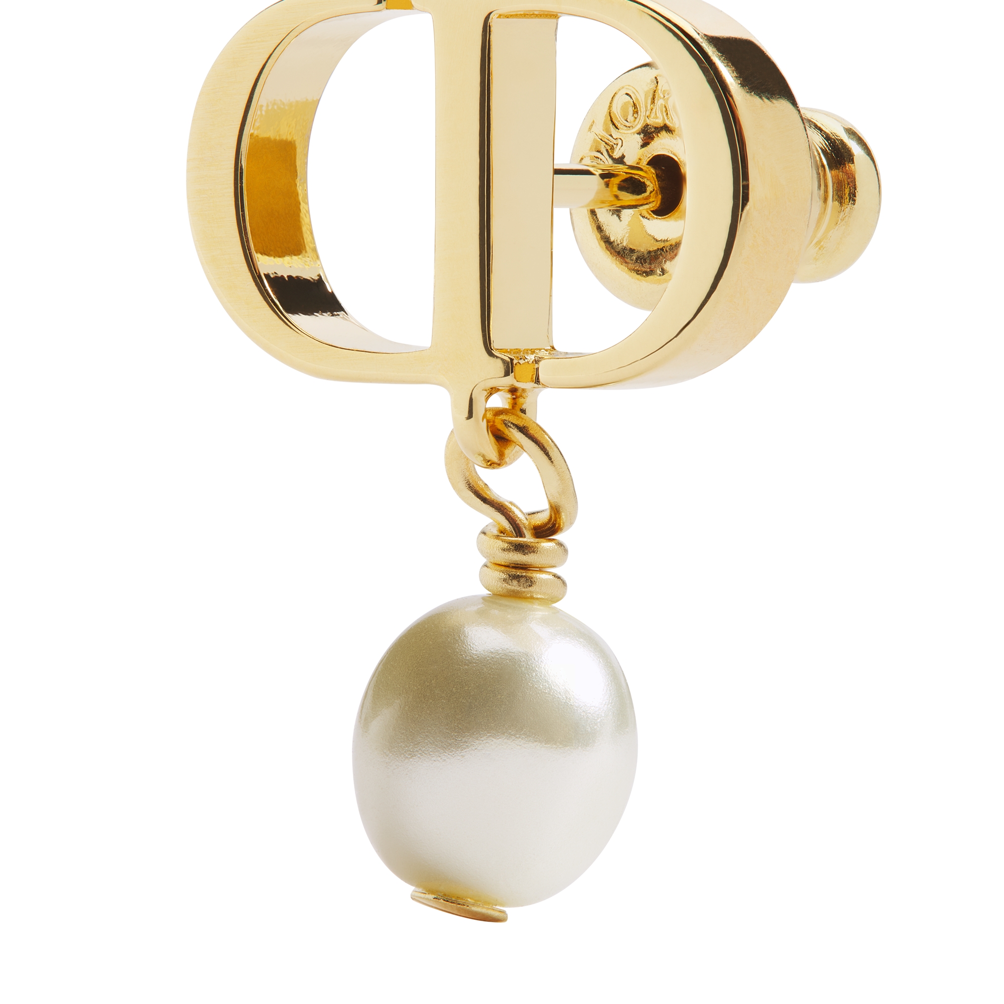 Petit CD Earrings Gold-Finish Metal and White Resin Pearls E09