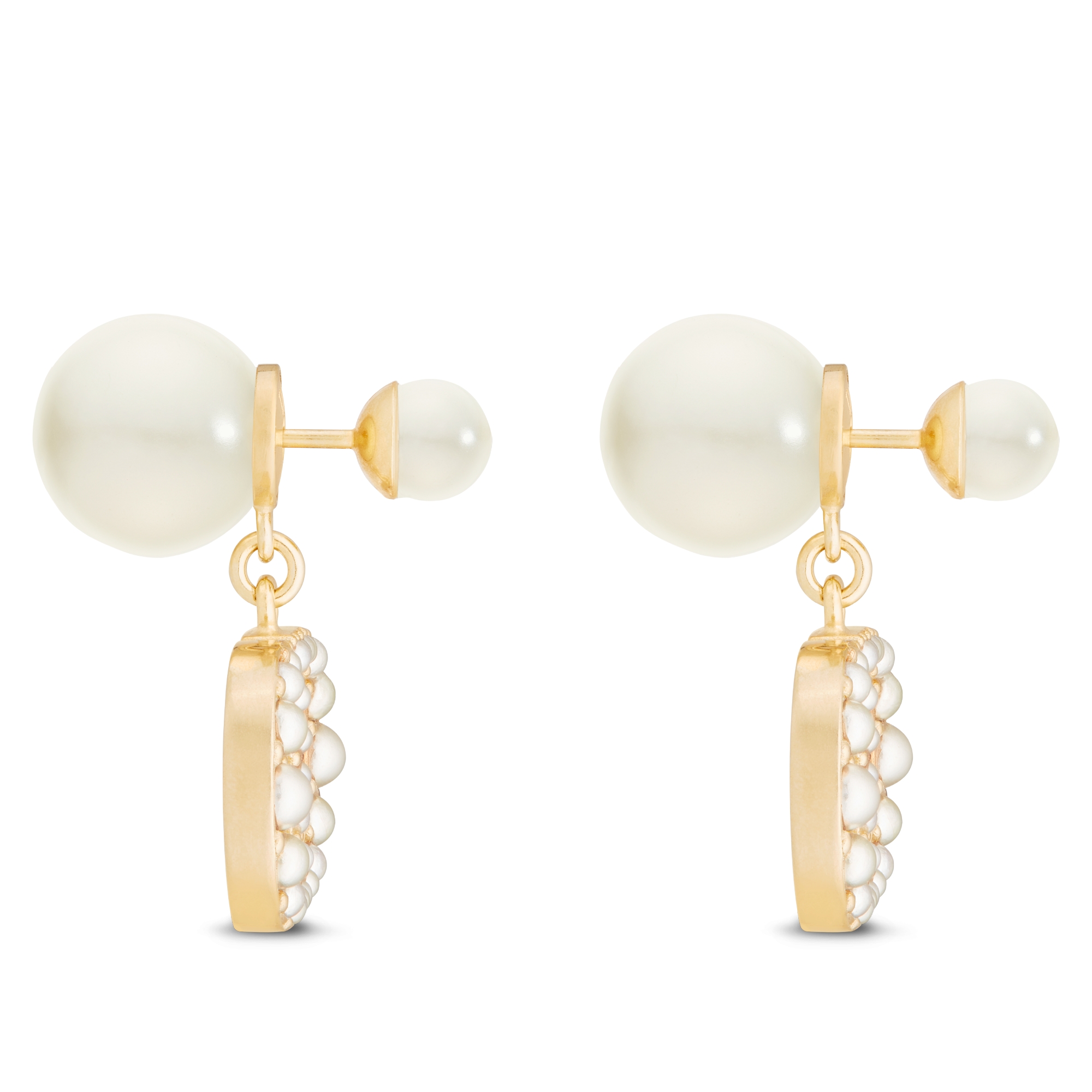 Pendientes Dior Tribales Metal con acabado dorado y abalorios de resina blancos E02