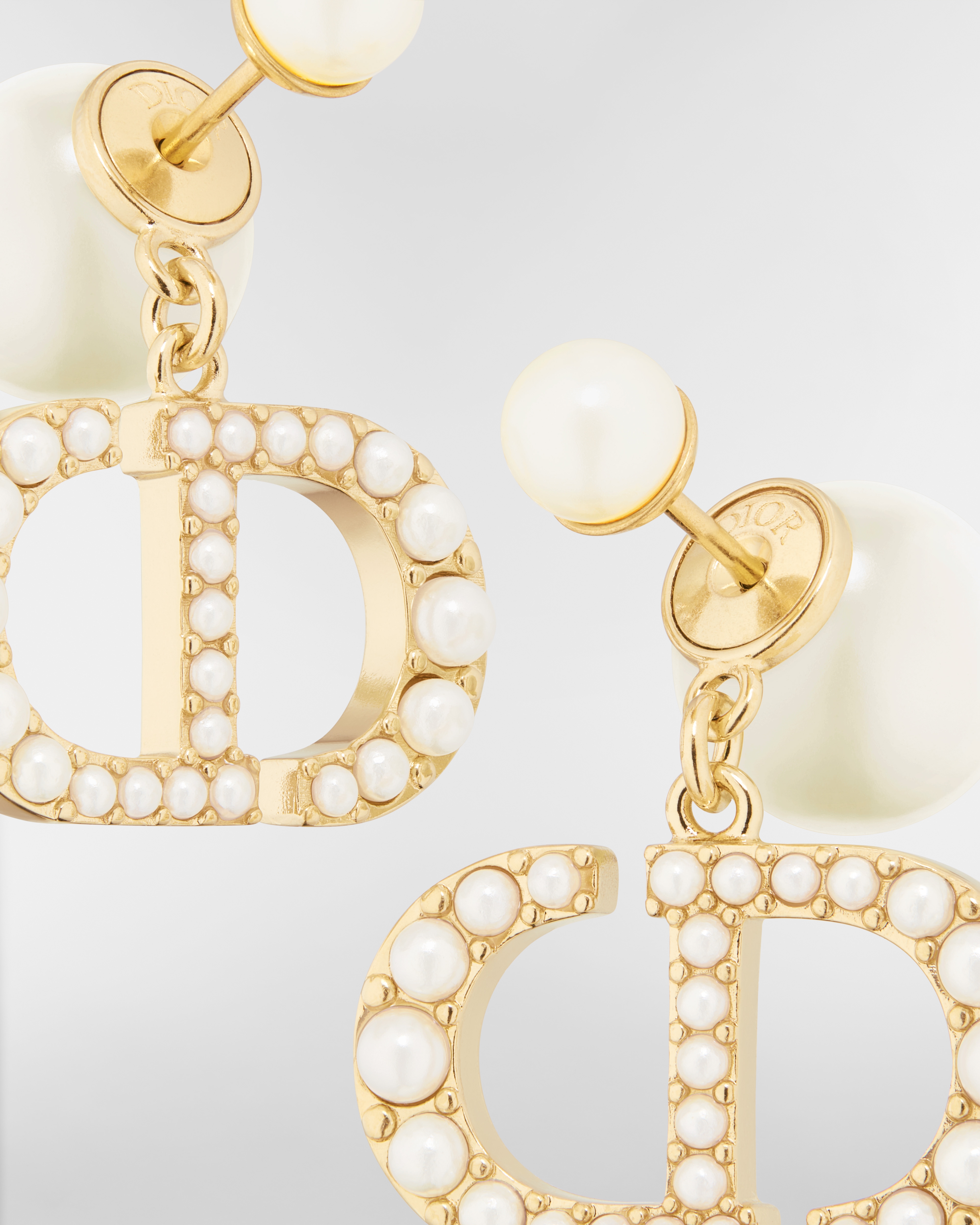 Dior Tribales Earrings Gold-Finish Metal and White Resin Pearls E09