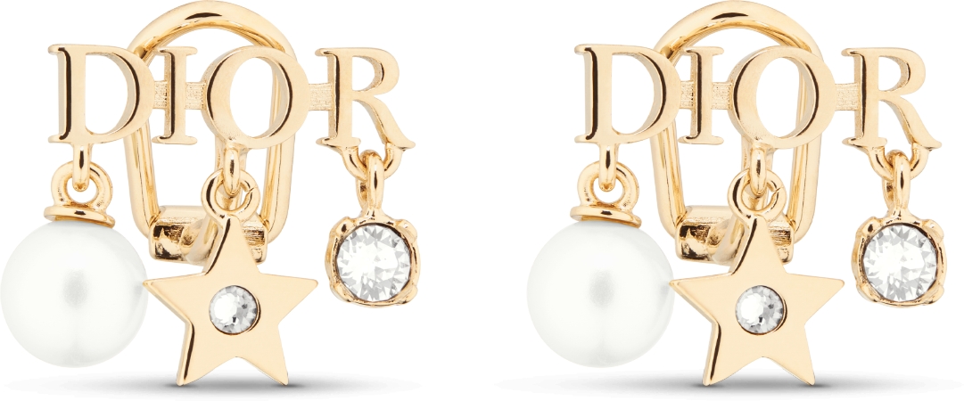 Dio r evolution Clip On Earrings Gold Finish Metal White Resin Pearls and White Crystals DIOR